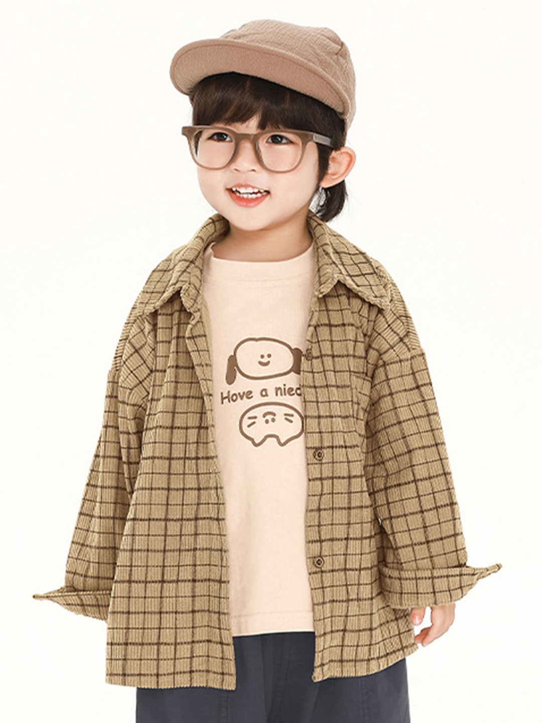 

LULU & SKY Boys Tartan Checks Opaque Checked Casual Shirt, Khaki