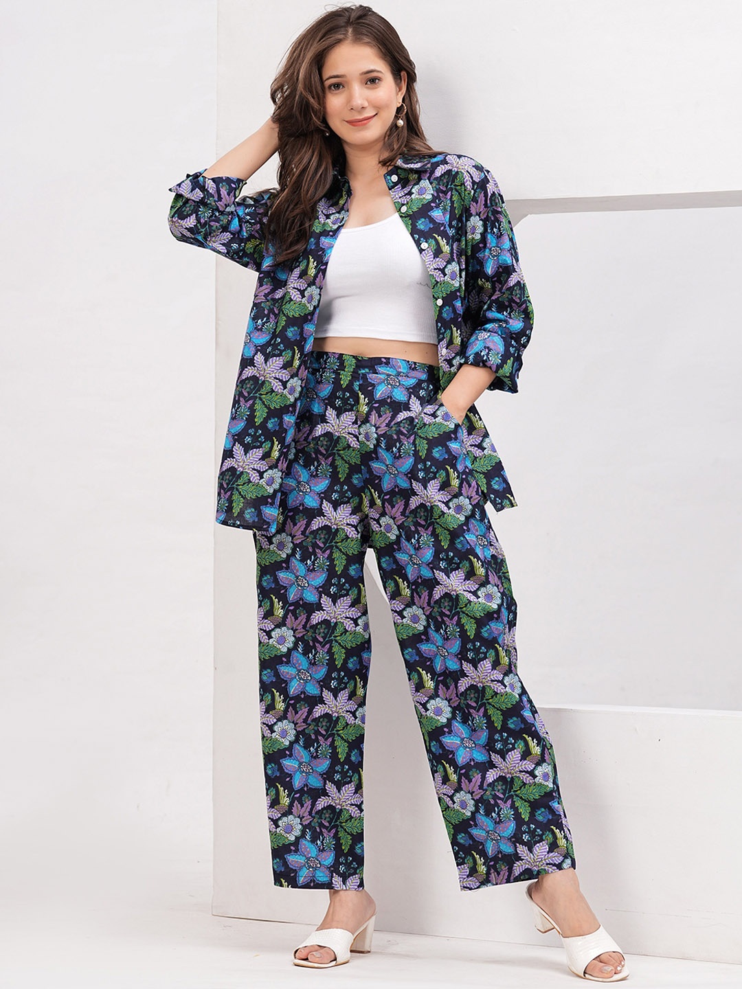 

PINGAKSH Pure Cotton Shirt With Trousers Co-Ords, Blue