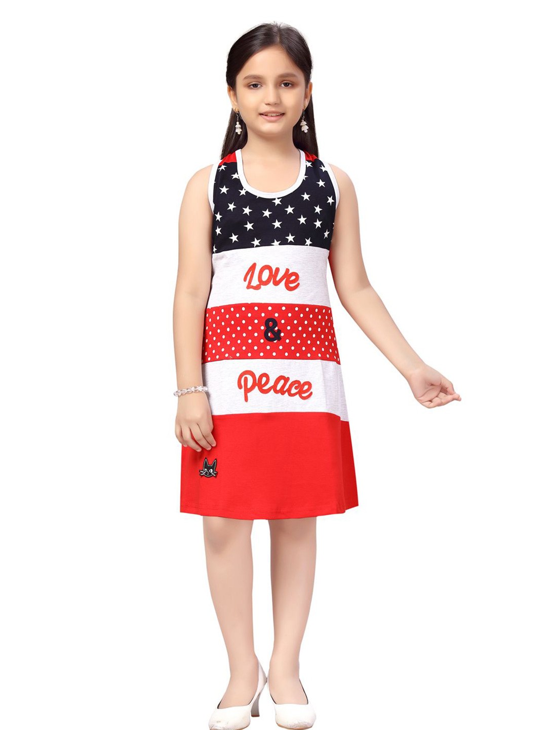 

YK Girls Printed T-shirt Dress, Red