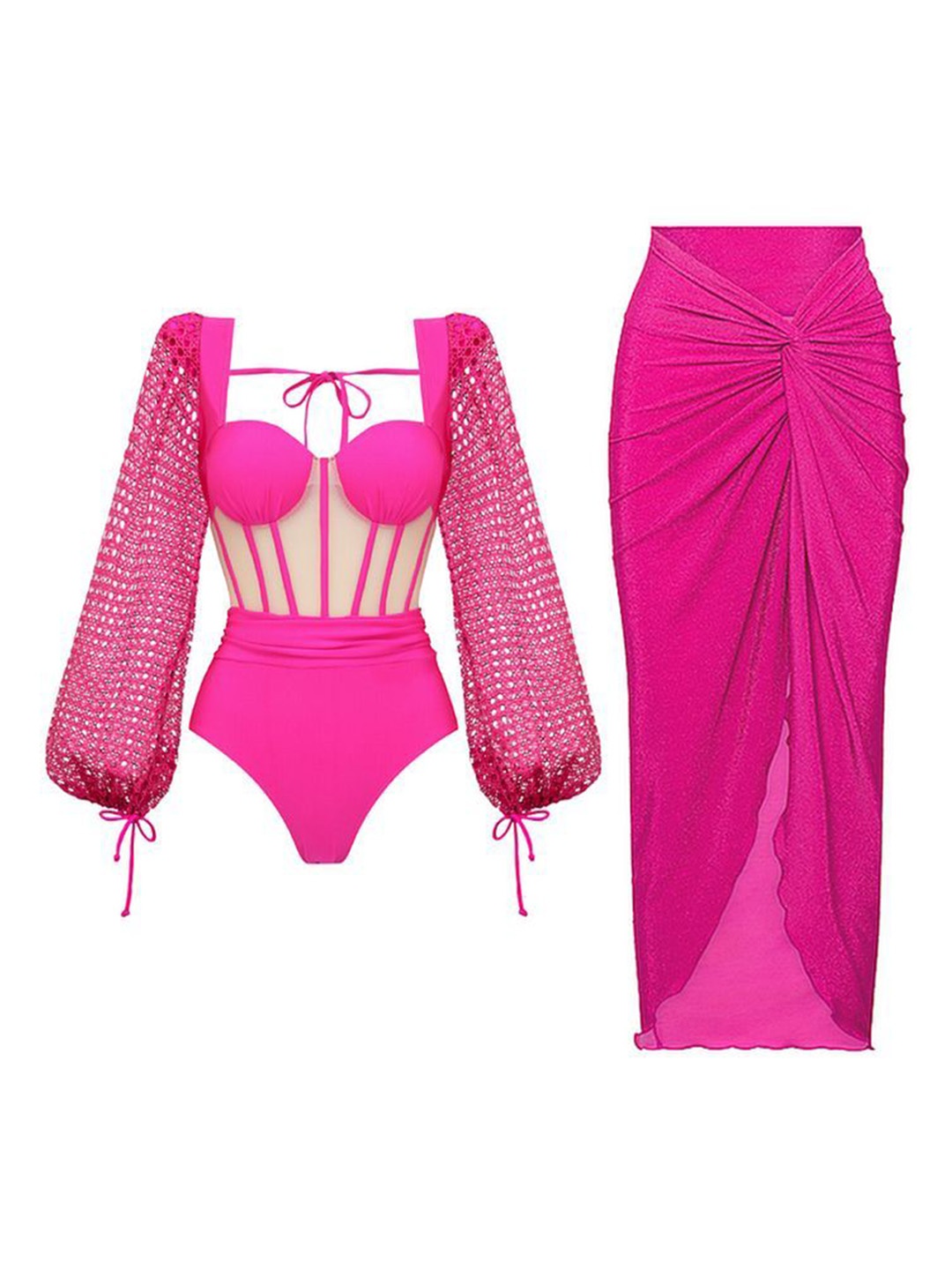 

PANKH Women Padded Monokini & Skirt Swimwear Cover Up Set, Pink