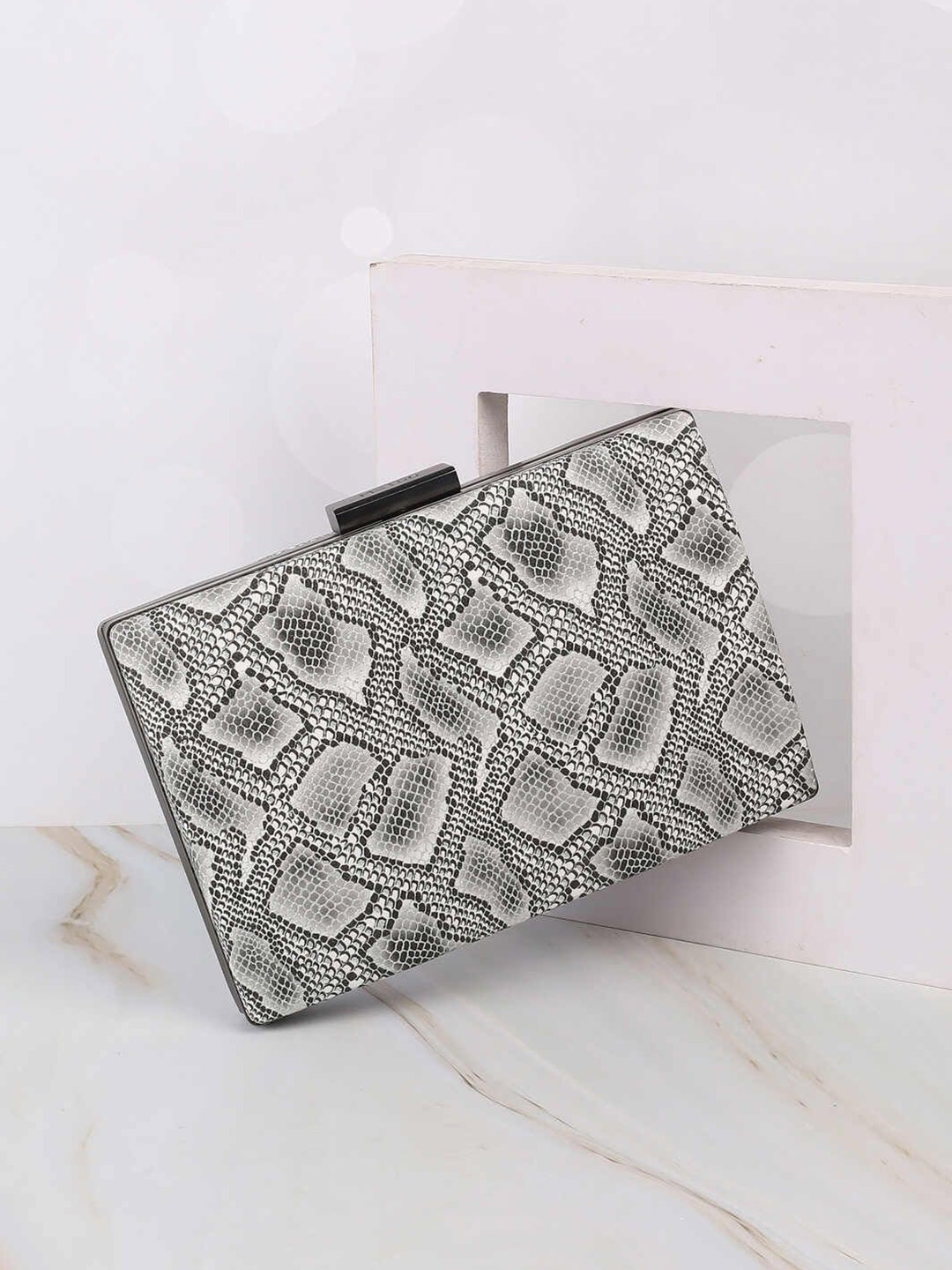 

Metro Printed Box Clutch, Black