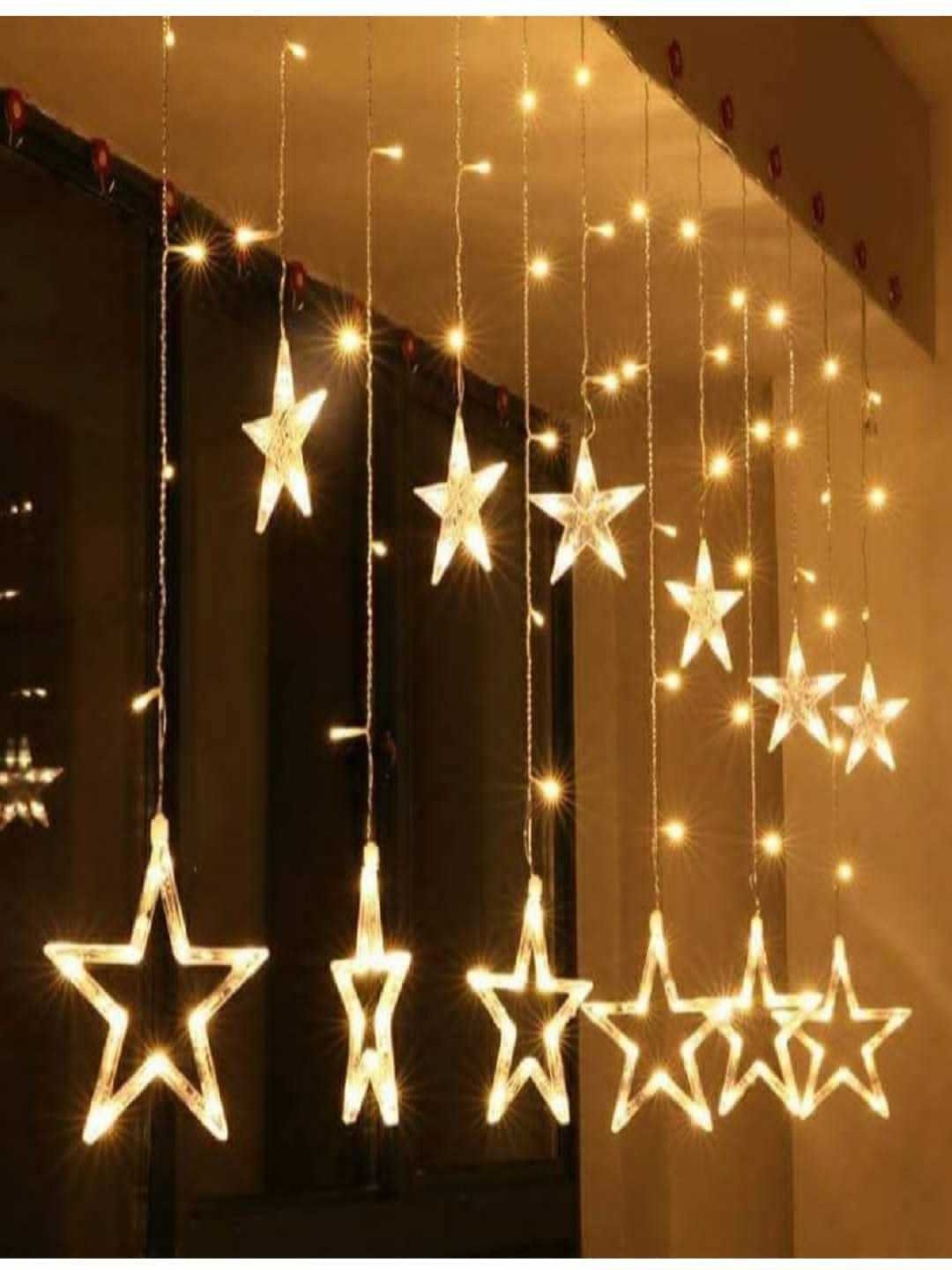 

SPARK WORLD Yellow Star Shape LED Curtain Fairy String Lights