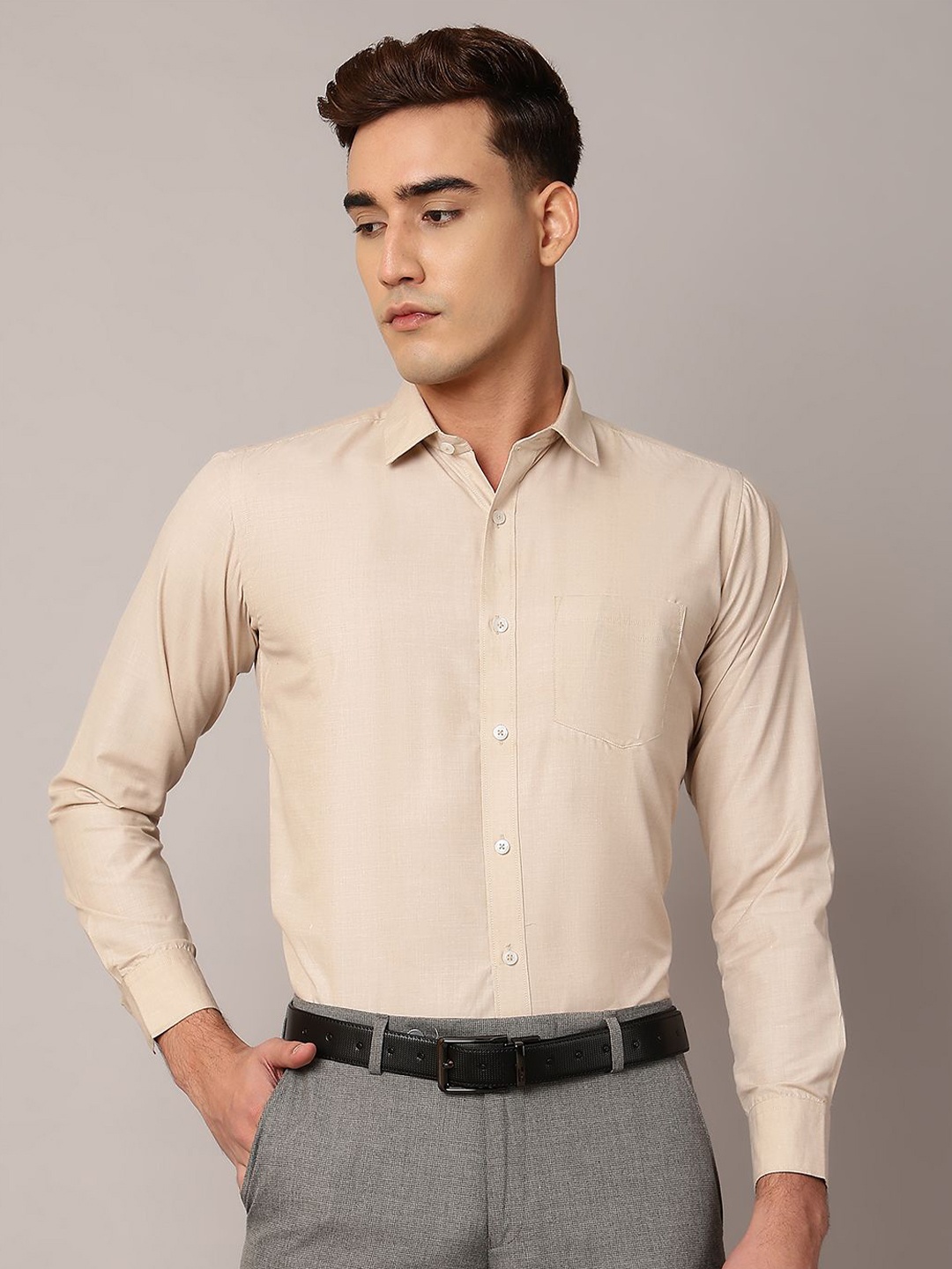 

TQS Men Opaque Formal Shirt, Cream