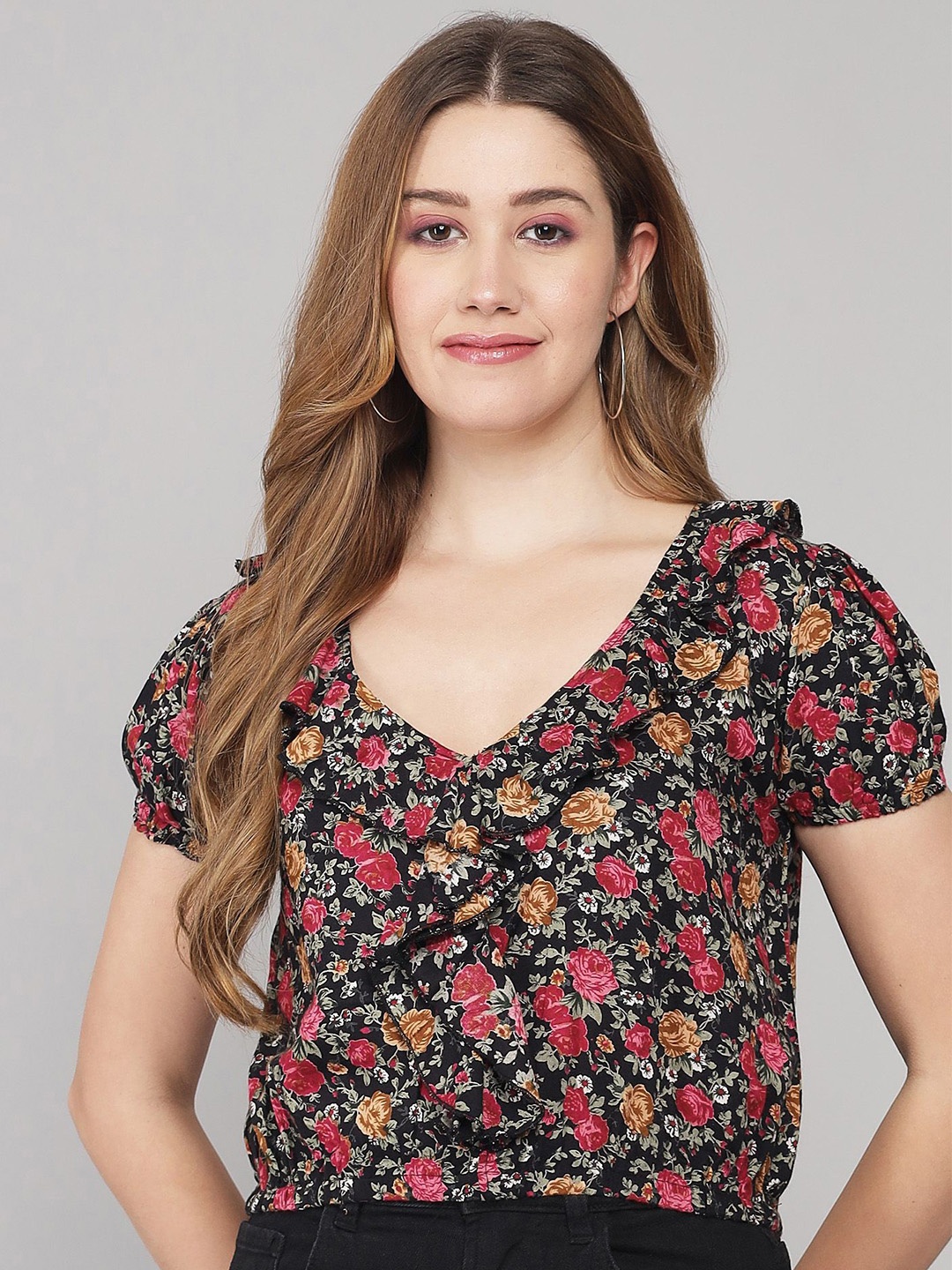 

ADDYVERO Women Print Blouson Crop Top, Multi