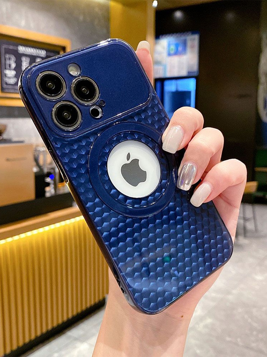 

Luxury Kase LK088 Geometric Printed iPhone 12 Pro Hollow Out Mag-Safe Magnetic Back Case, Navy blue