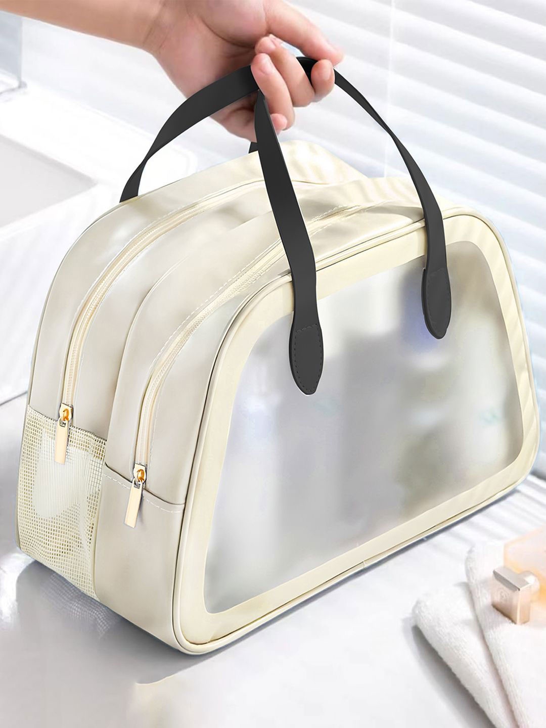 

Kuber Industries Waterproof Skincare & Cosmetic Bag, Beige