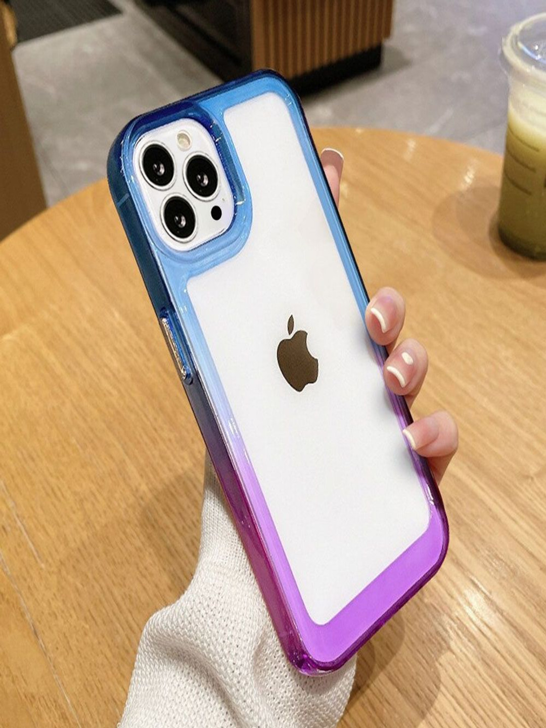 

Luxury KaseAcrylic Shockproof Gradient Rainbow Bumper iPhone 13 Pro Back Case, Blue