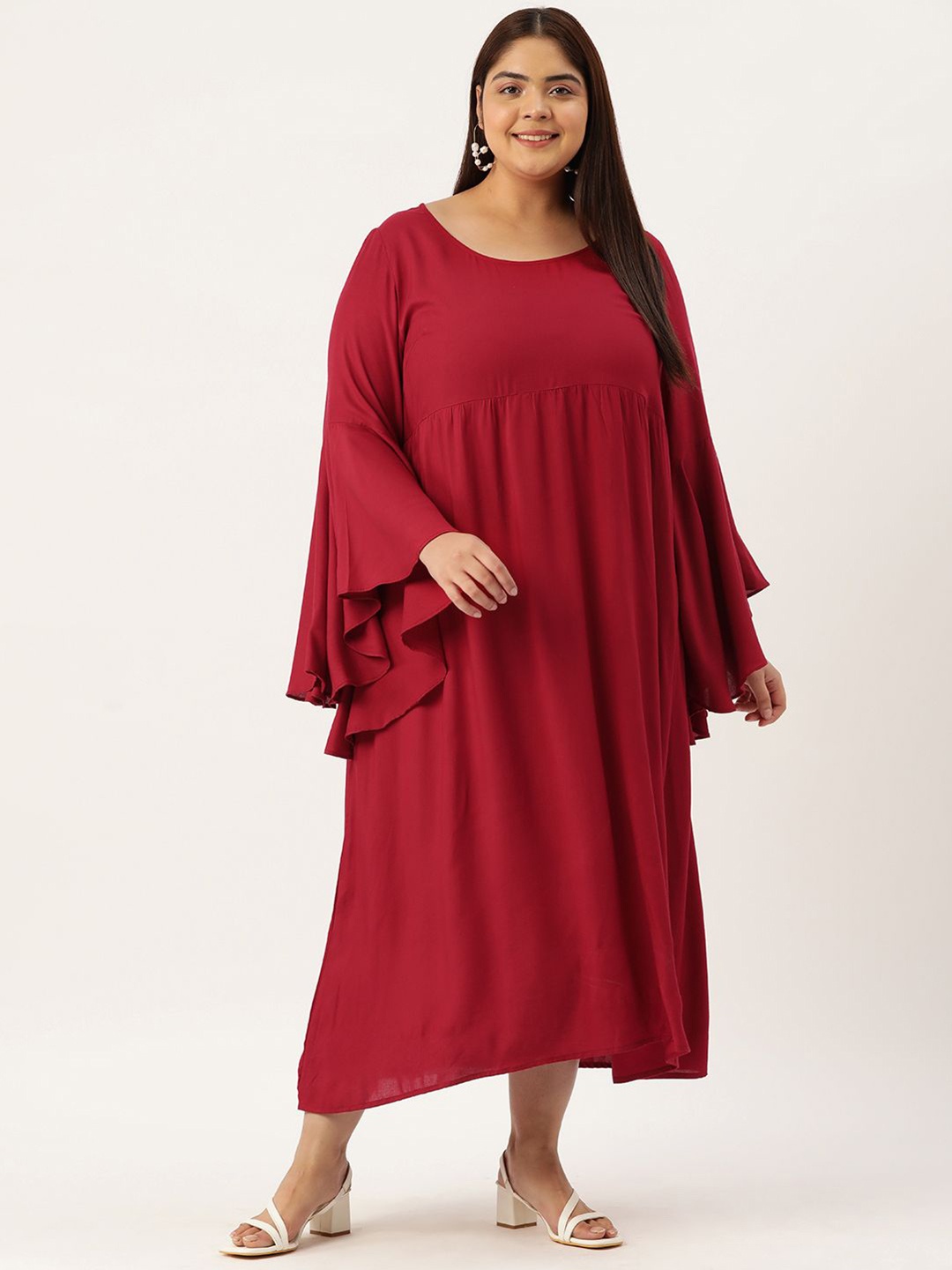 

theRebelinme Plus Size Bell Sleeve Maxi Dress, Maroon