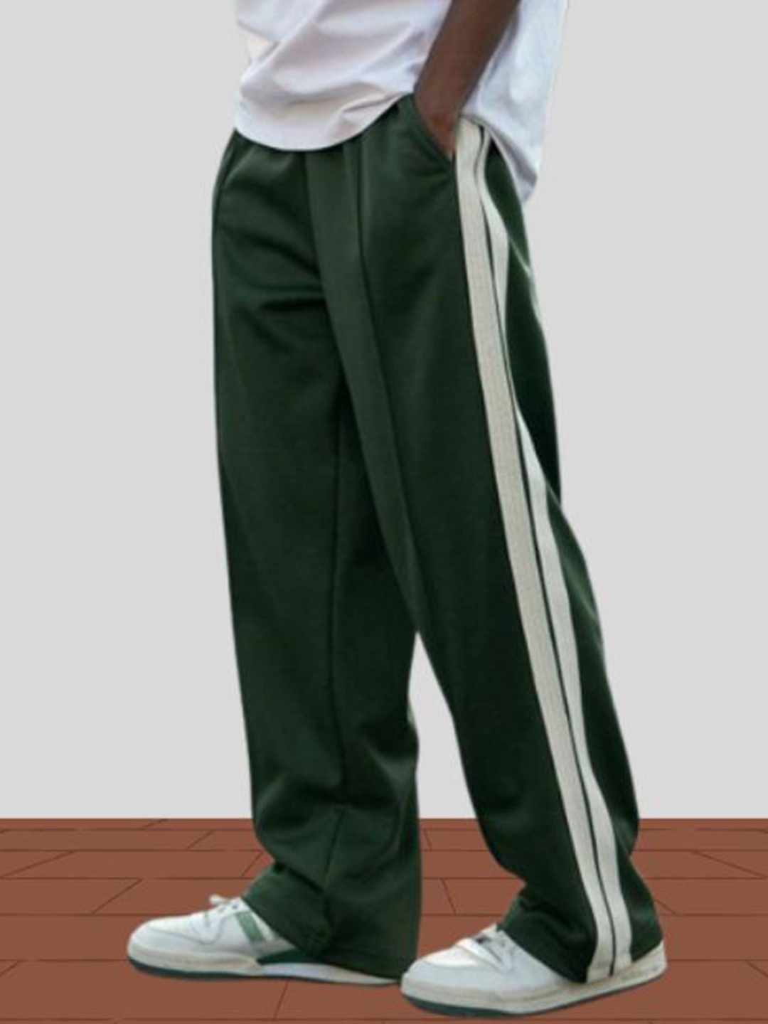 

MASCARI Men Striped Straight Fit Track Pants, Green