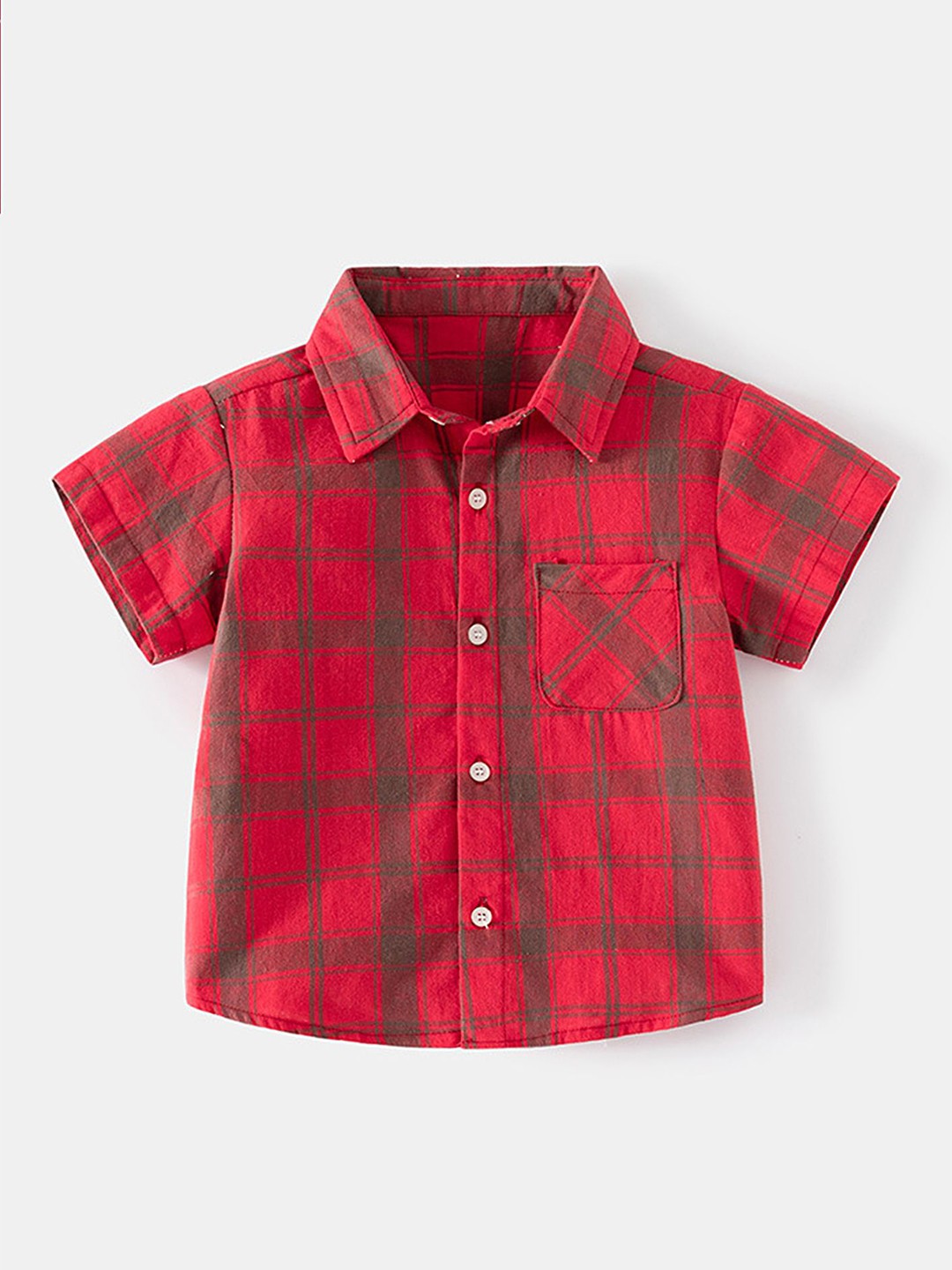 

LULU & SKY Boys Spread Collar Tartan Checked Organic Cotton Casual Shirt, Red