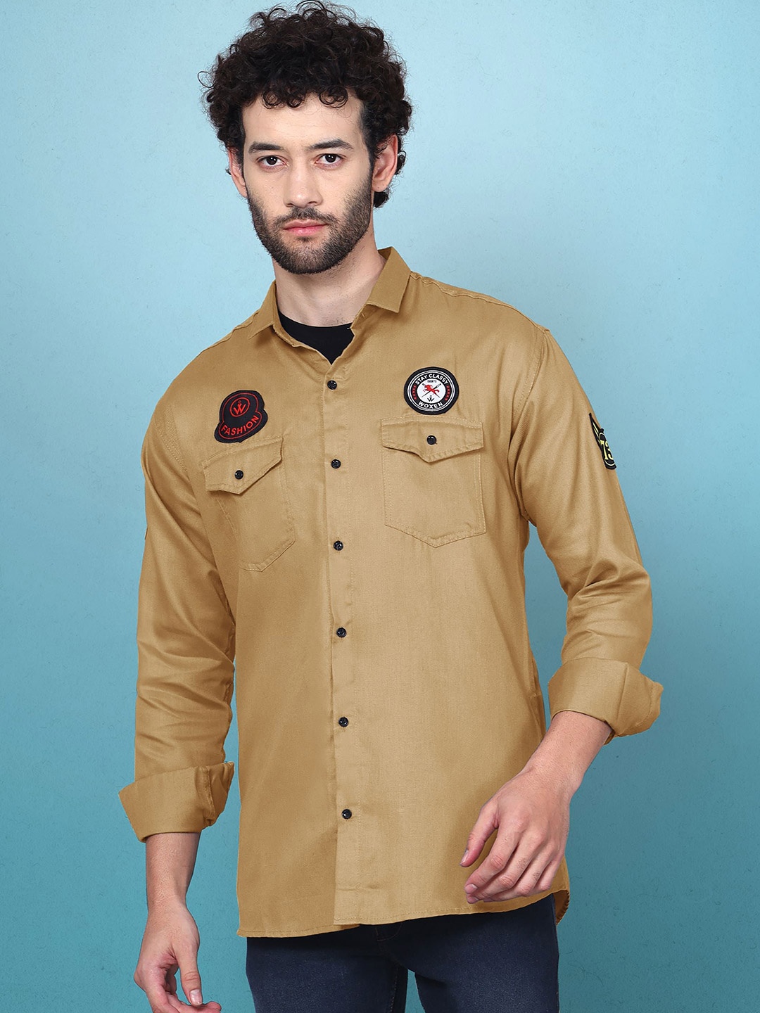

WOXEN Men Original Fit Spread Collar Solid Cotton Casual Shirt, Khaki
