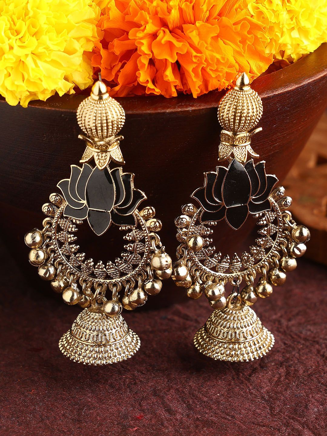 

Priyaasi Gold-Plated Dome Shaped Jhumkas Earrings