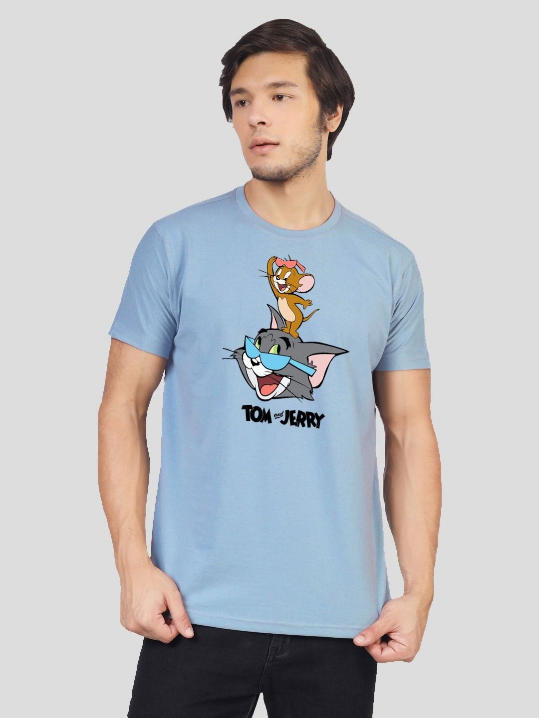 

Greylongg Men Tom & Jerry Graphic Printed Round Neck Cotton T-shirt, Blue