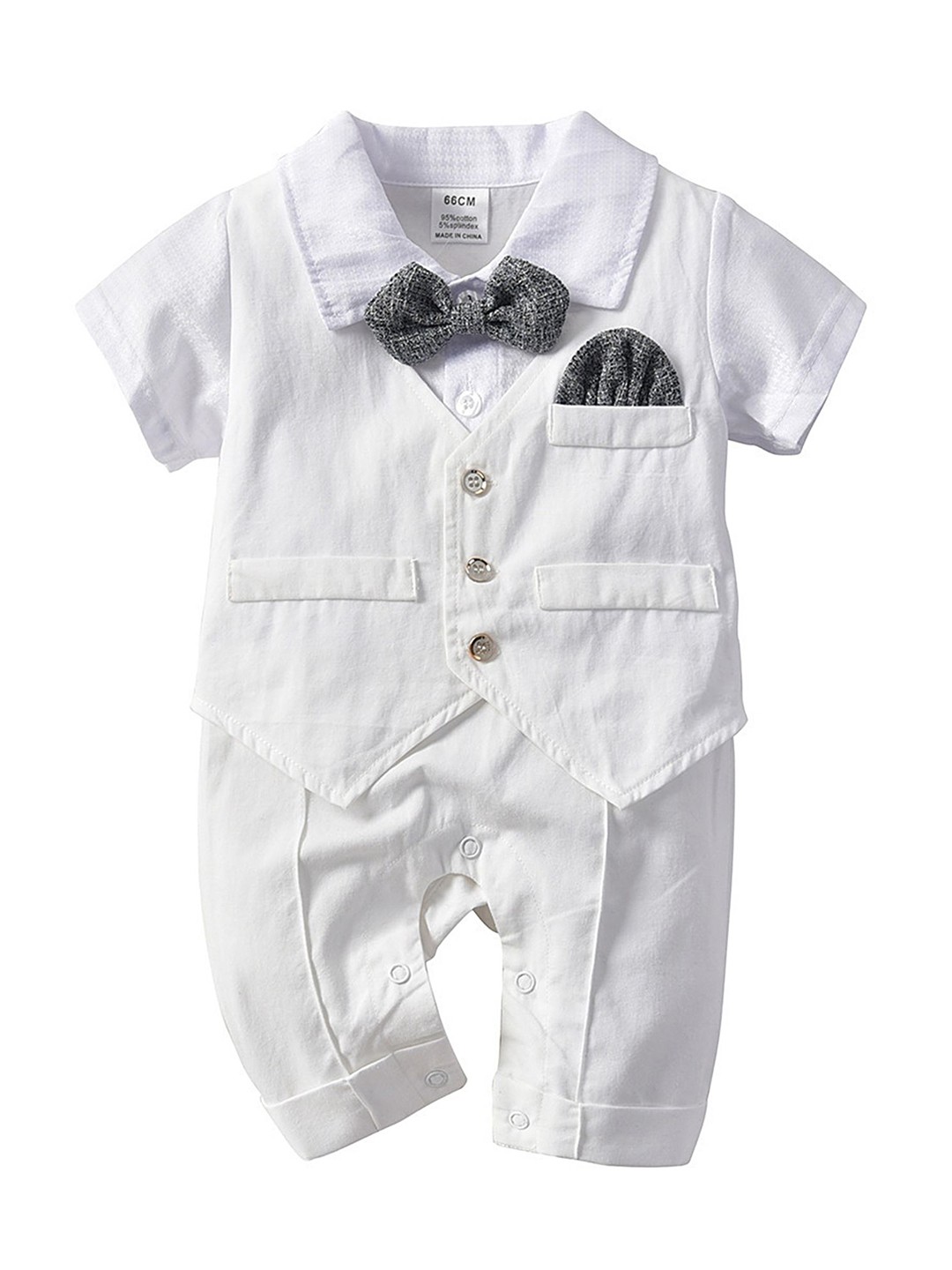 

LULU & SKY Boys Shirt Collar Basic Jumpsuit, White