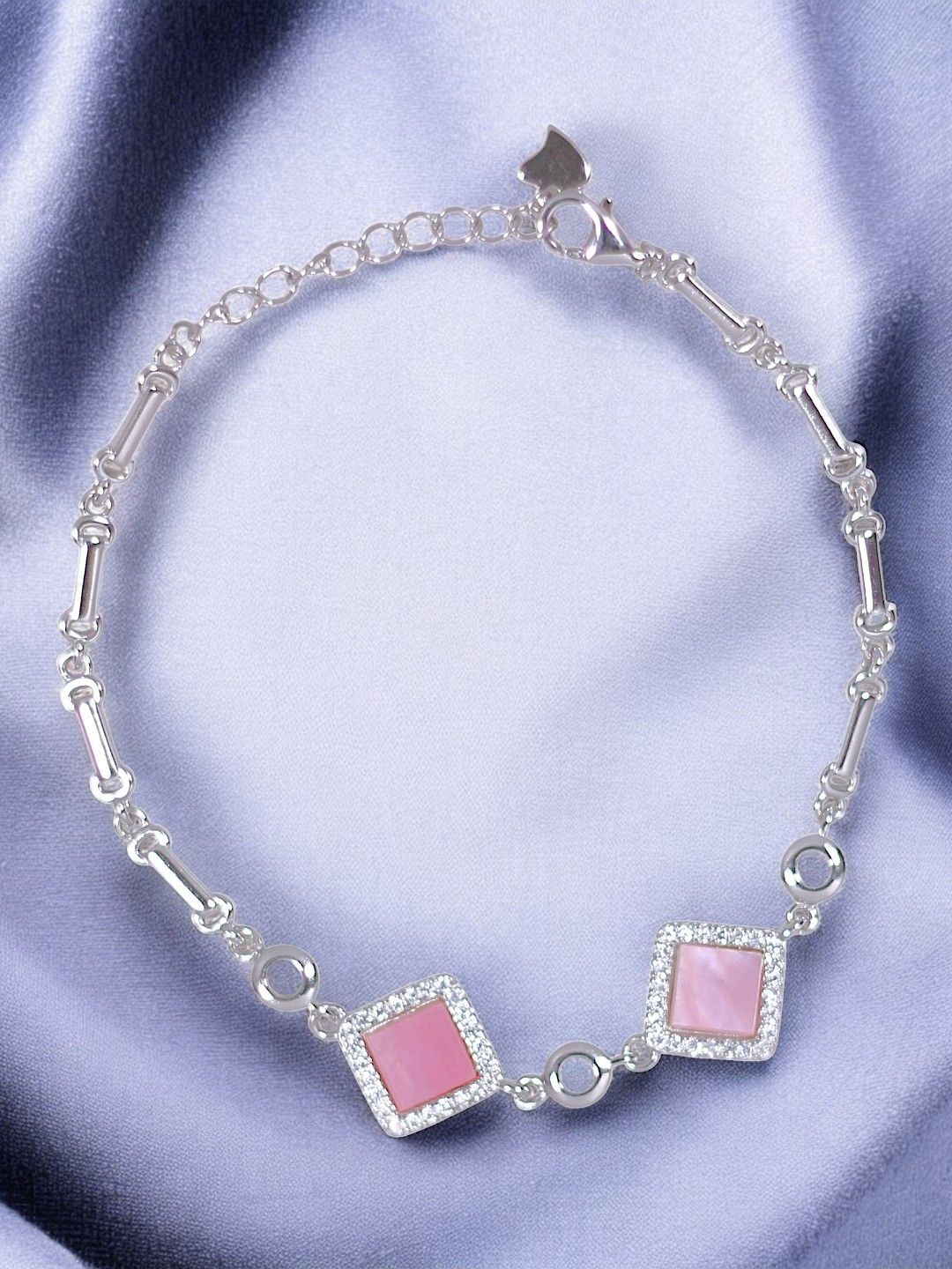 

Taraash 925 Sterling Silver Mother-of-Pearls with CZ-Studded Square Shape Link Bracelet