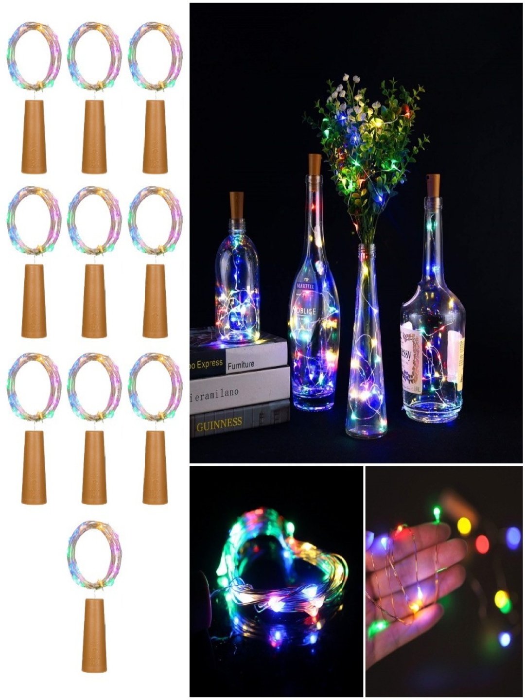 

SPARK WORLD 10-Pcs Green & Blue Rice Shaped Cork Fairy String Lights