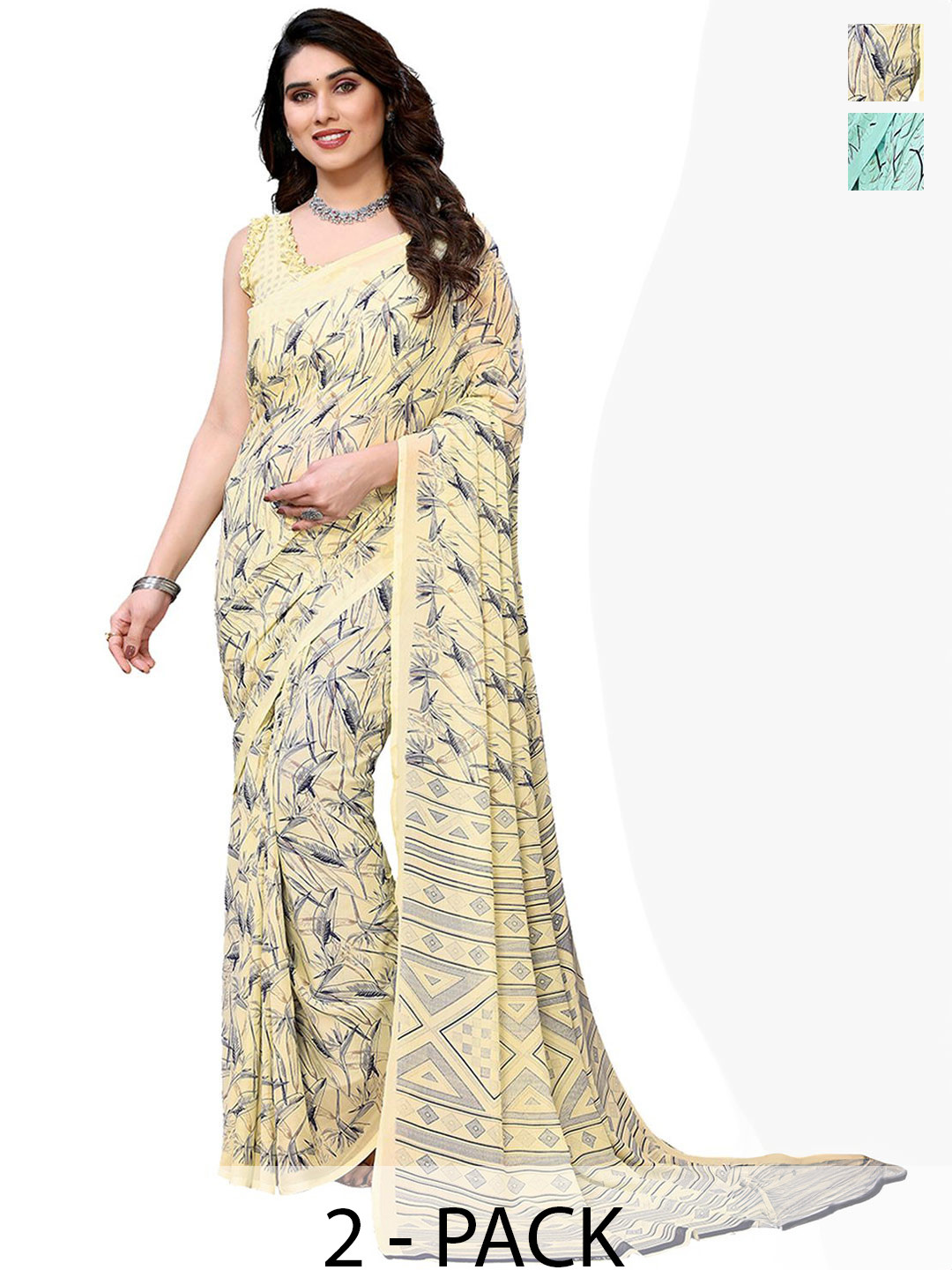 

Moda Rapido Floral Poly Georgette Saree, Sea green