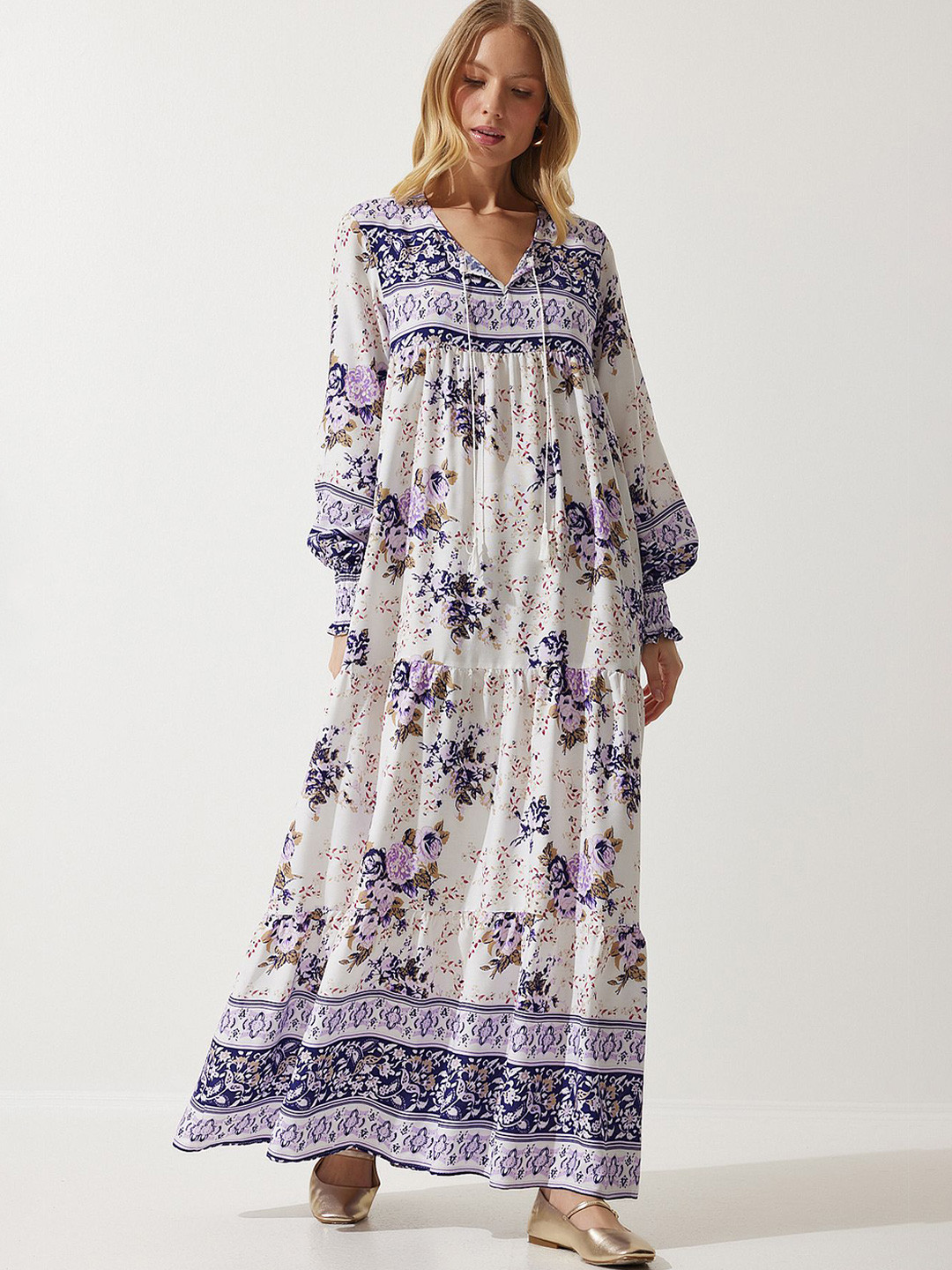 

Happiness istanbul Women Floral Printed Maxi Dress, Na