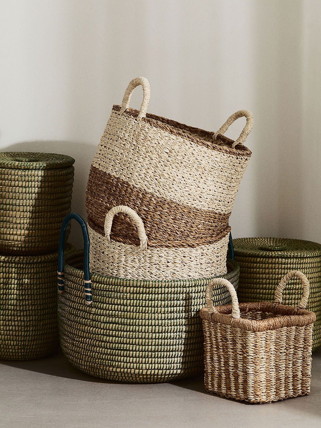 

H&M Green Large Handmade Storage Basket