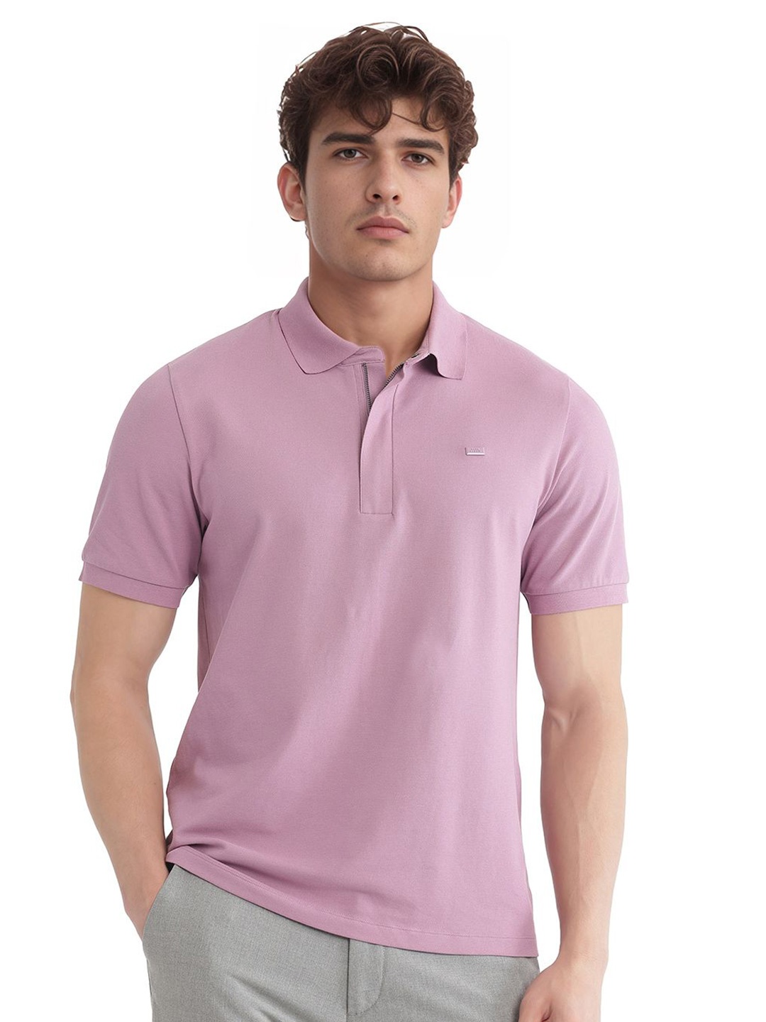 

RARE RABBIT Men Solid Polo Collar Cotton T-shirt, Mauve