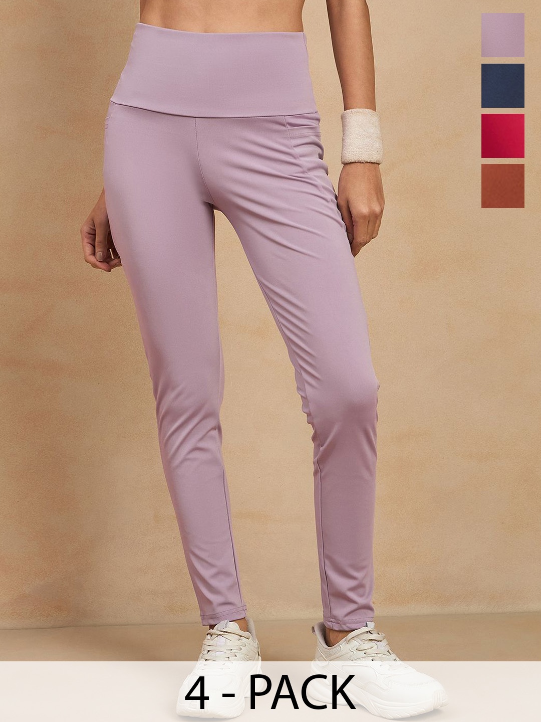 

COLOR CAPITAL Women Pack of 4 Skin Fit Antimicrobial Ankle Length Tights, Lavender