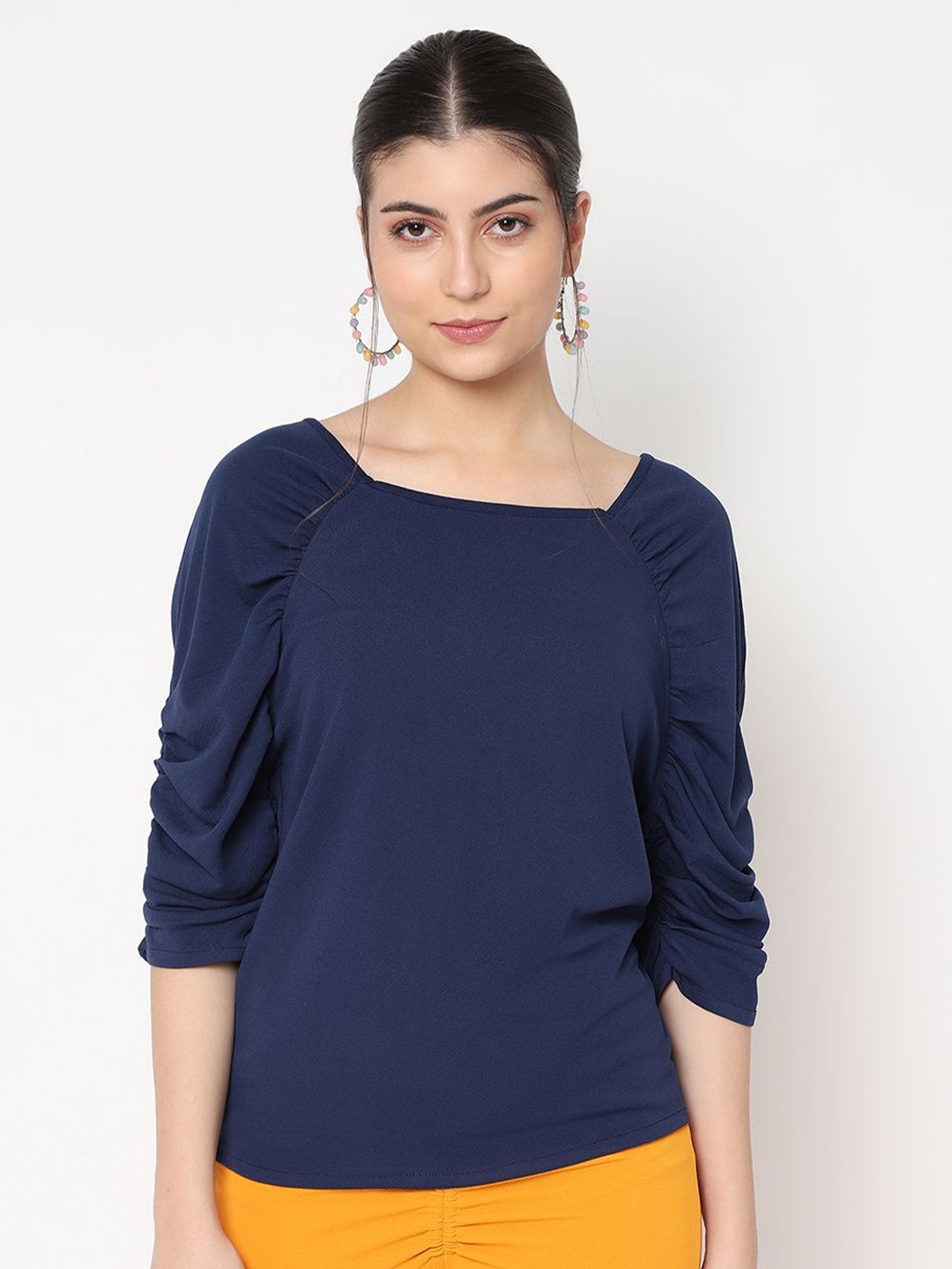 

AVANOVA Extended Sleeves Sheen Sheer Boxy Top, Navy blue