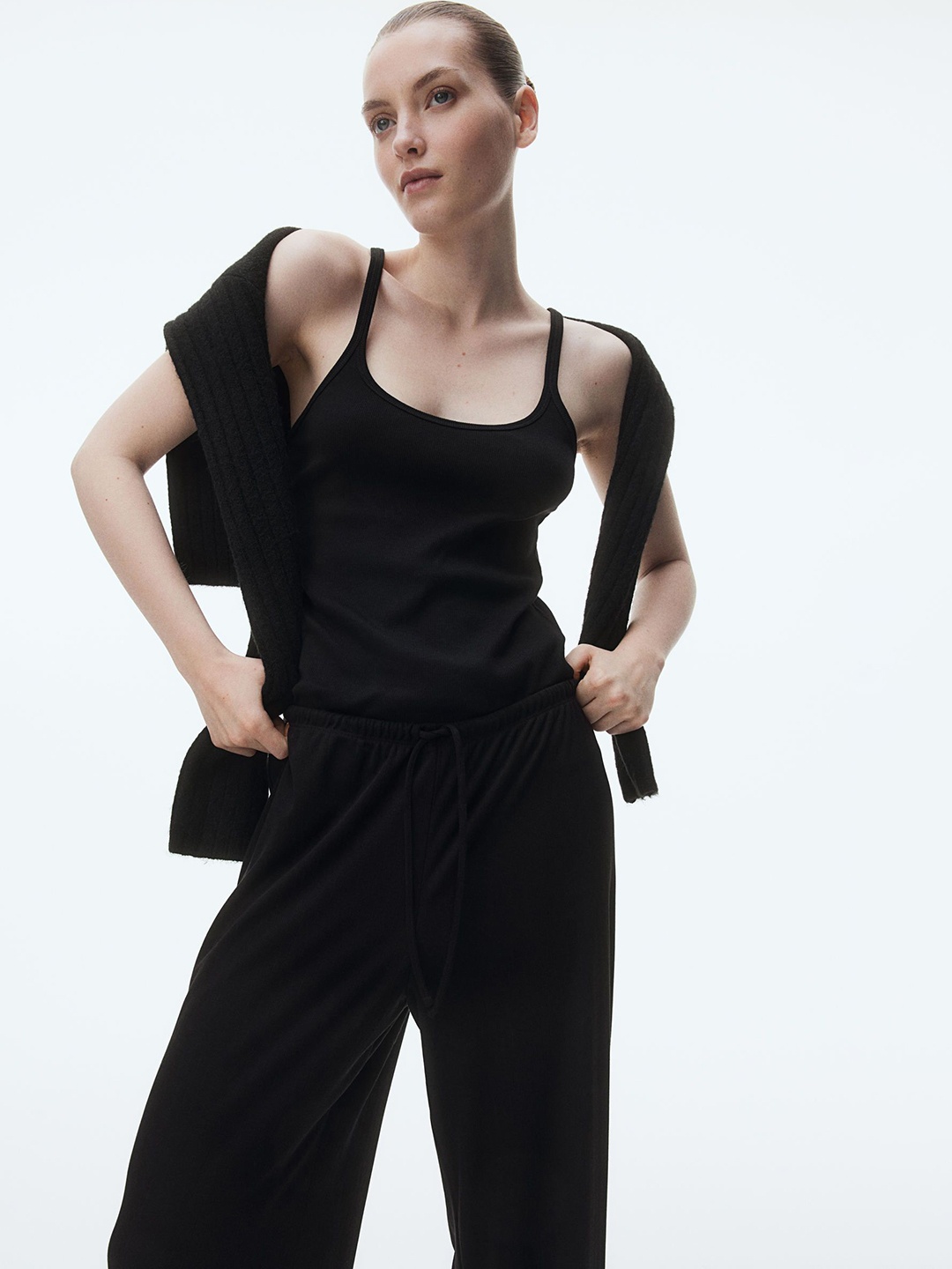 

H&M Wide Drawstring Trousers, Black