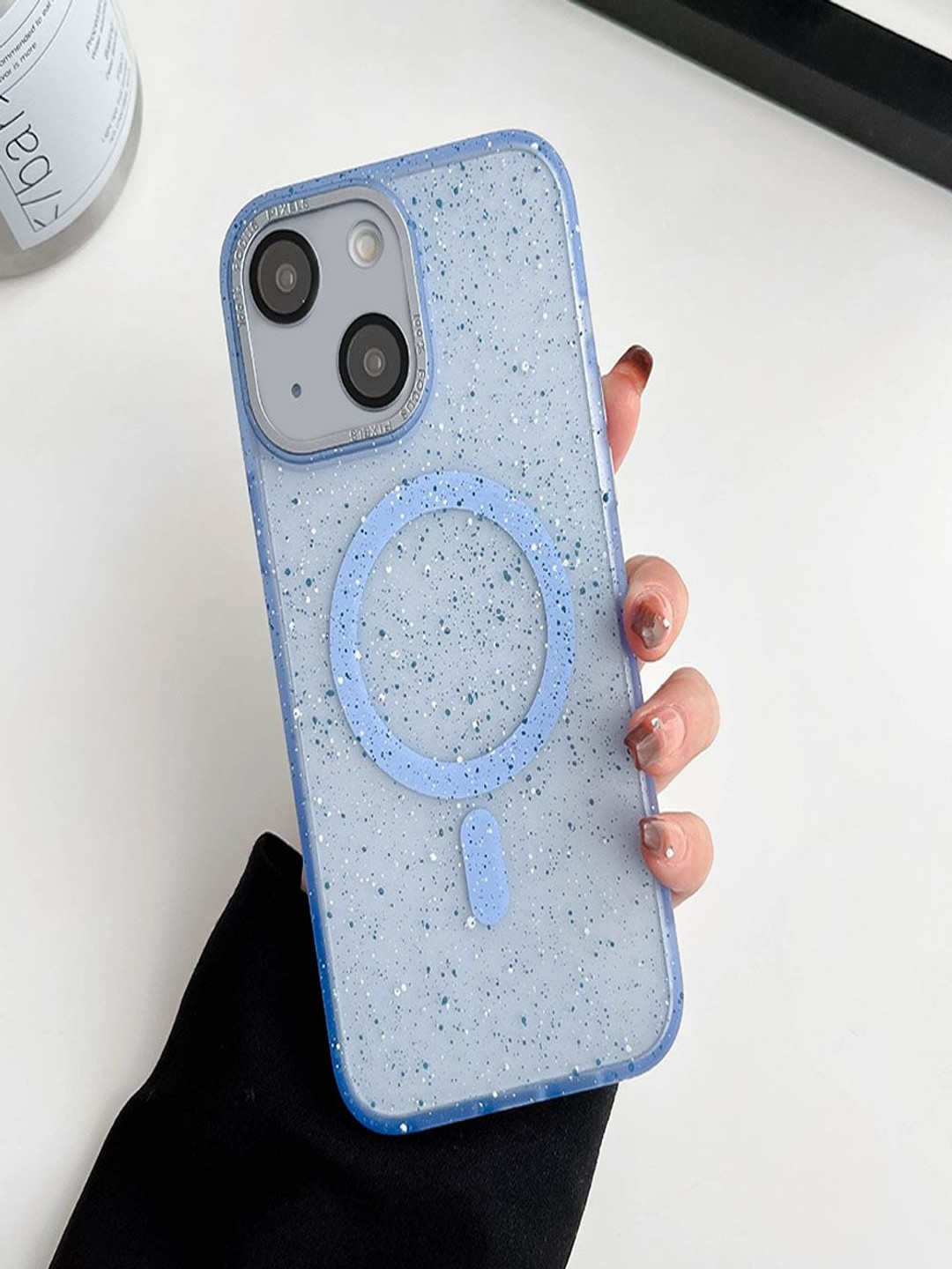 

Luxury Kase LK098 Abstract Printed iPhone 13 Anti-Splash Ink Dot Painting Back Case, Blue