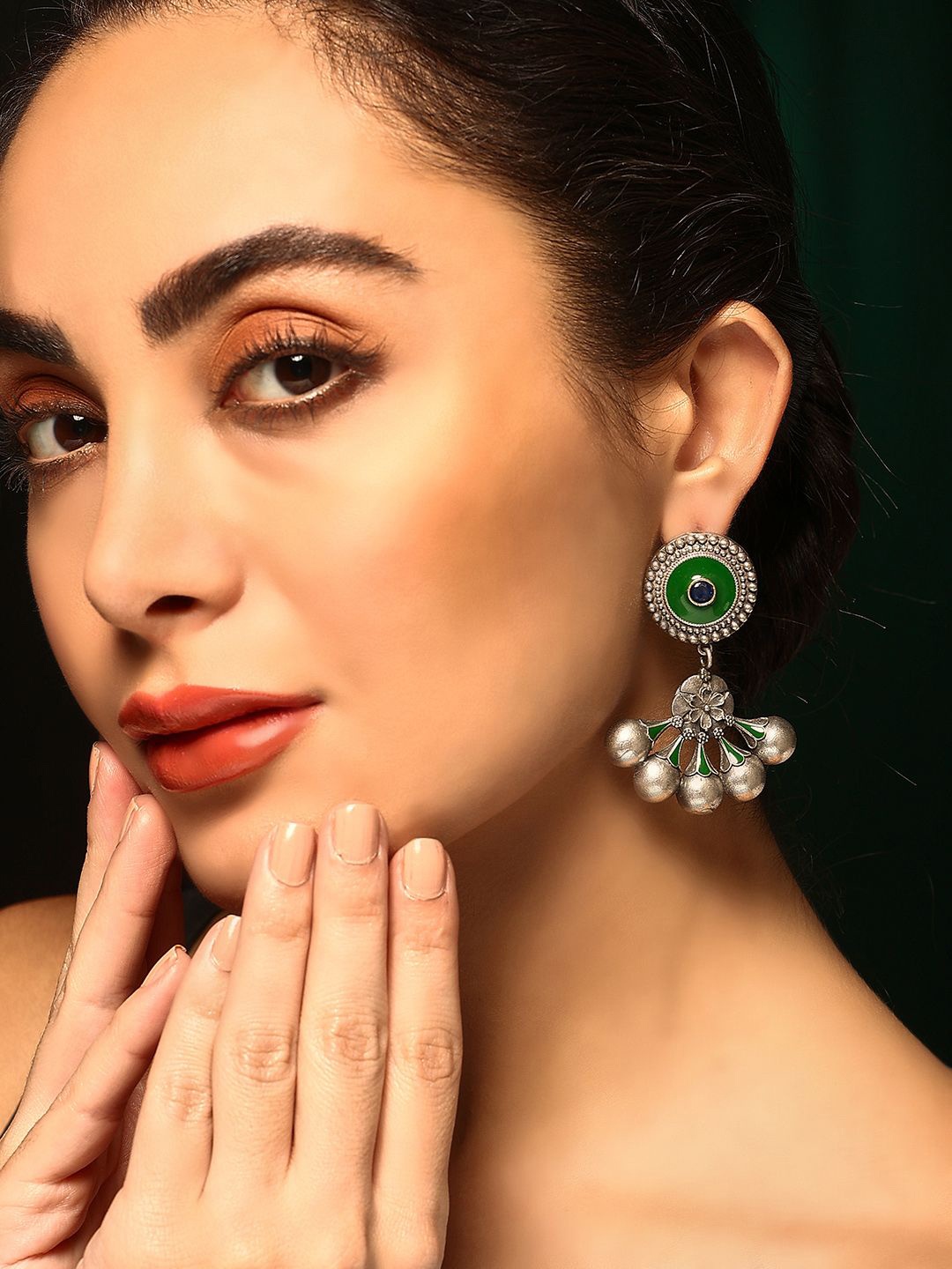 

Priyaasi Silver Plated Oxidized Contemporary Drop Earrings