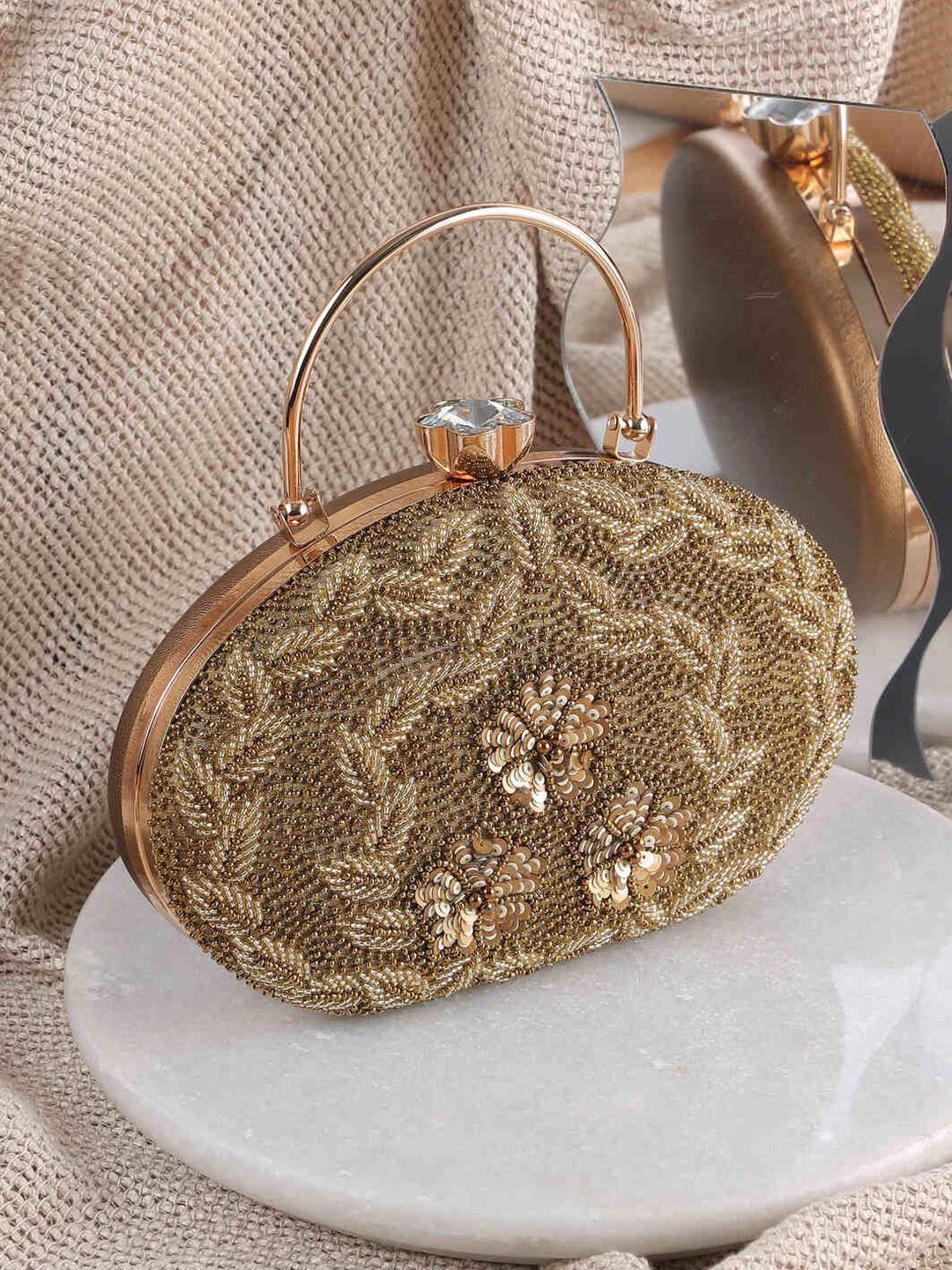 

Mochi Embroidered Potli Clutch, Gold