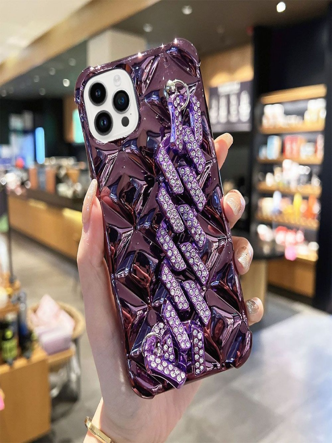 

Luxury Kase Quirky iPhone 13 Pro Plating Rhombus Metal Back Case, Purple