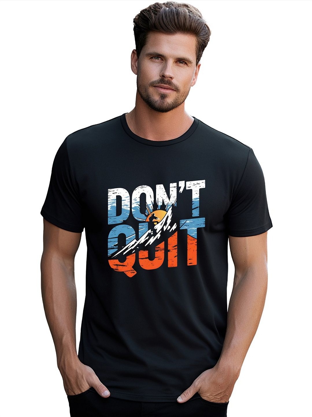 

BOWLIFESTYLE Men Typography Printed Round Neck Cotton T-shirt, Black