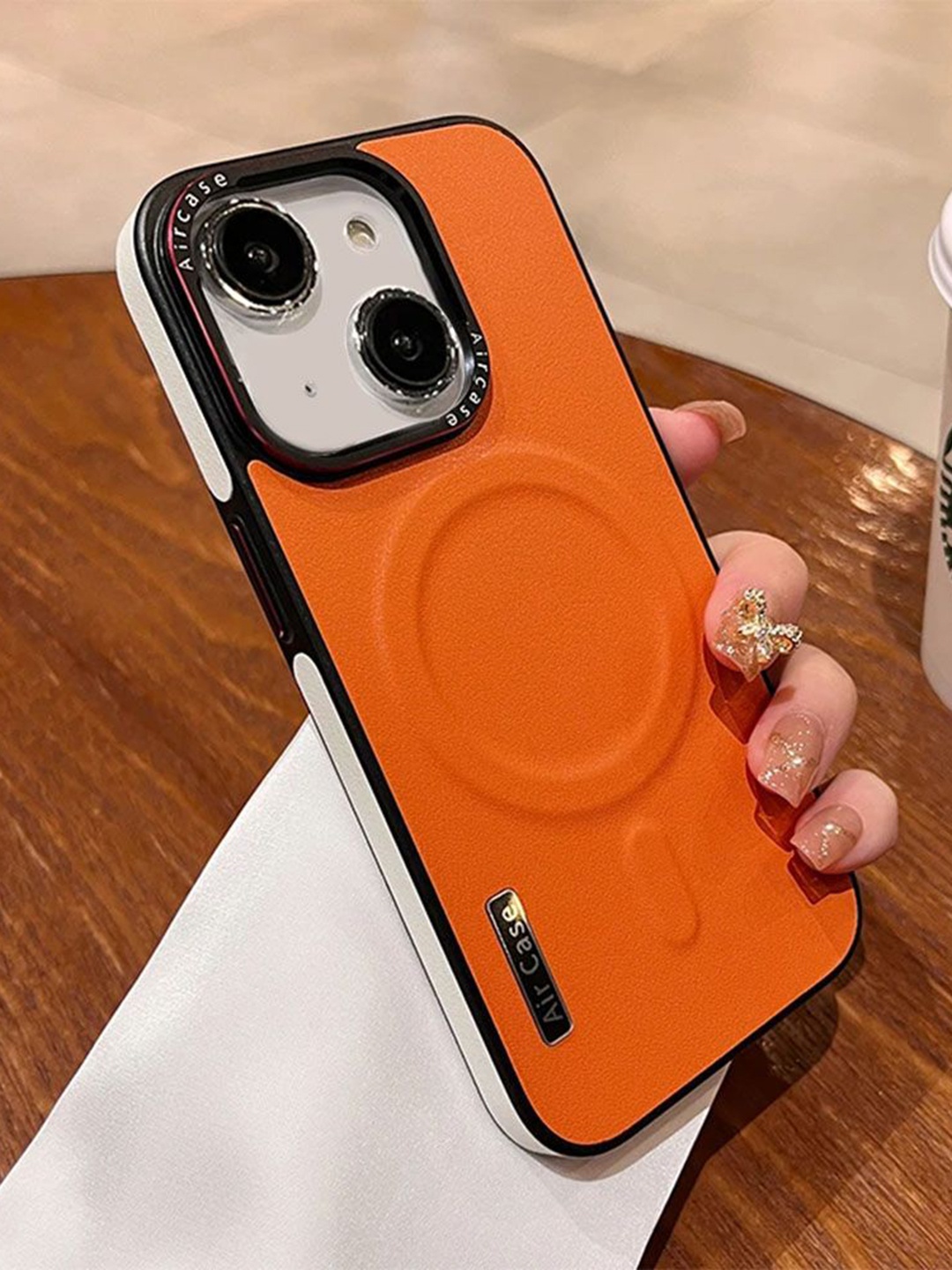 

Luxury Kase LK116 Matte Leather Magnetic Mag-Safe Wireless Charging iPhone 14 Back Case, Orange