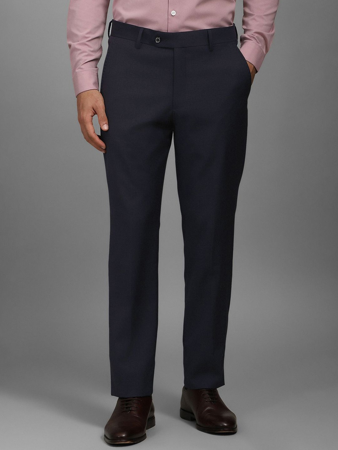 

Louis Philippe Men Checked Slim Fit Trousers, Navy blue