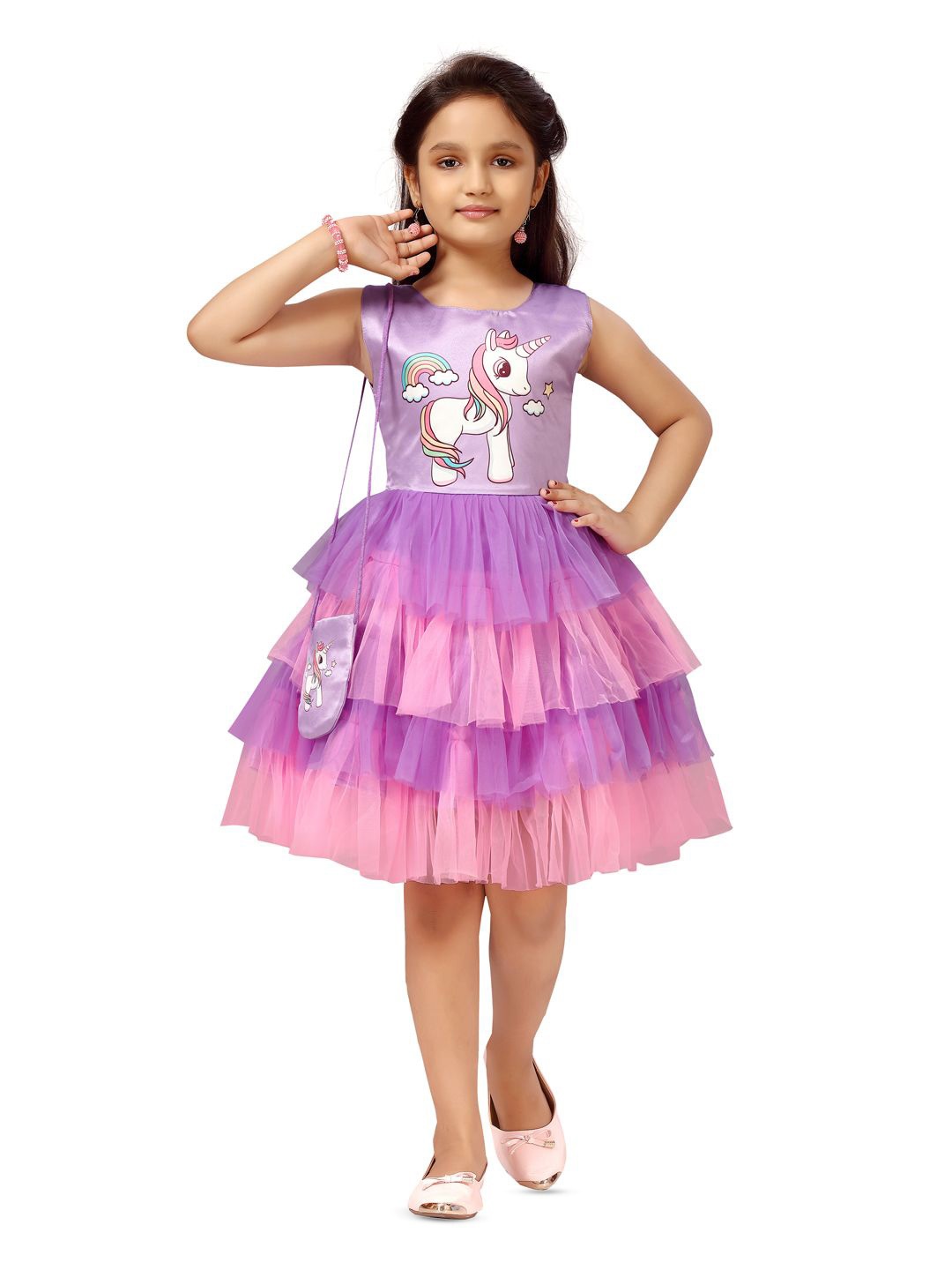 

YK Girls Net Fit & Flare Dress, Purple