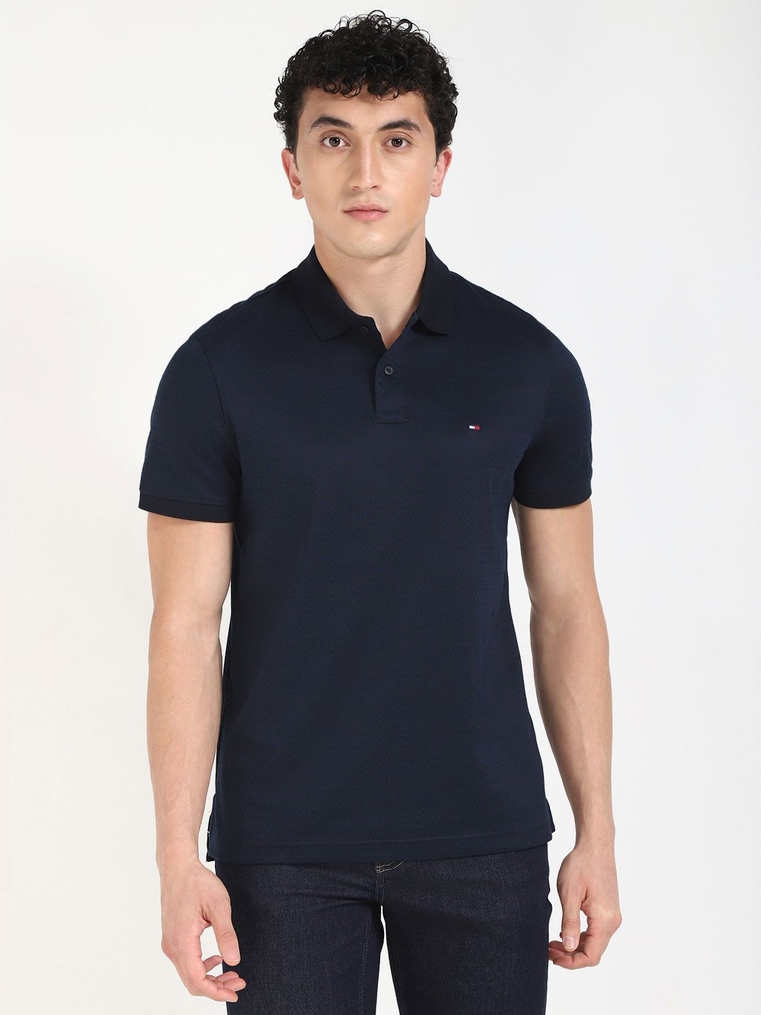 

Tommy Hilfiger Men Solid Polo Collar Cotton T-shirt, Navy blue