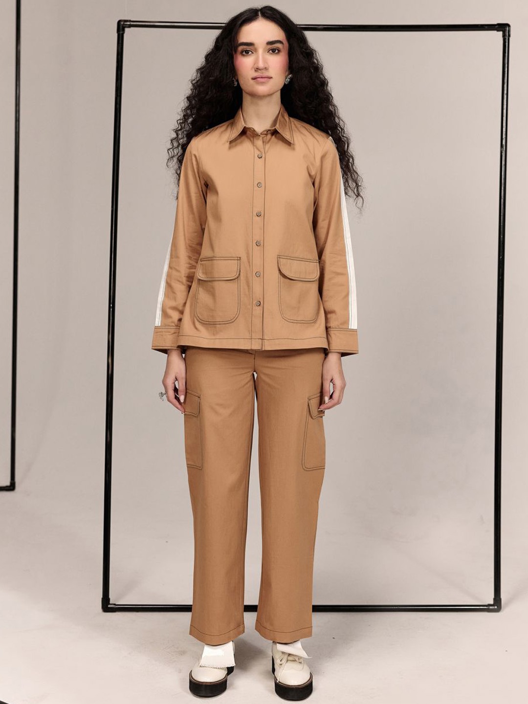 

Midsummer Shirt Collar Shirt With Trouser Co-ord Set, Brown