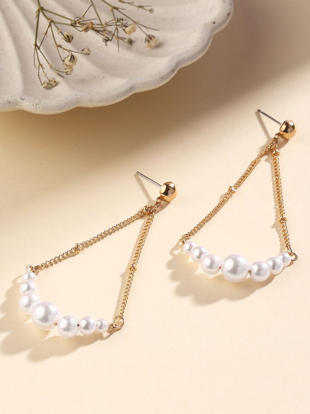 

Priyaasi Gold-Plated Pearls Contemporary Drop Earrings