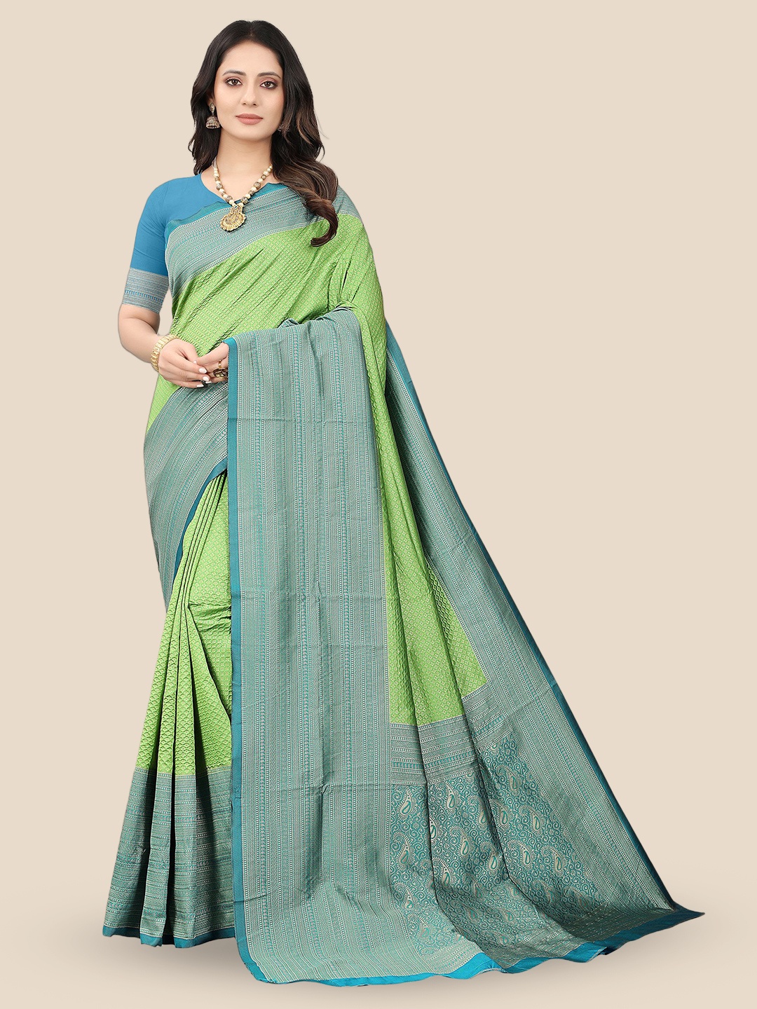 

bigben textile Woven Design Banarasi Saree, Green