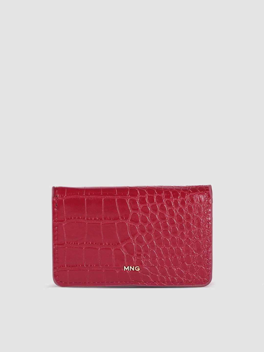 

MANGO Women Animal Skin Textured Two Fold Wallet, Maroon