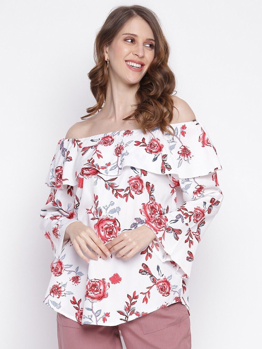 

VYMO Embellished Print Off-Shoulder Top, White