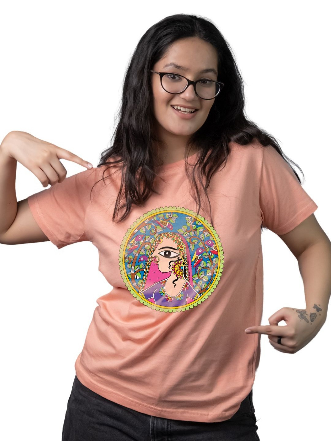 

Tedhi Medhi Family Women Graphic Printed Round Neck Cotton T-shirt, Peach