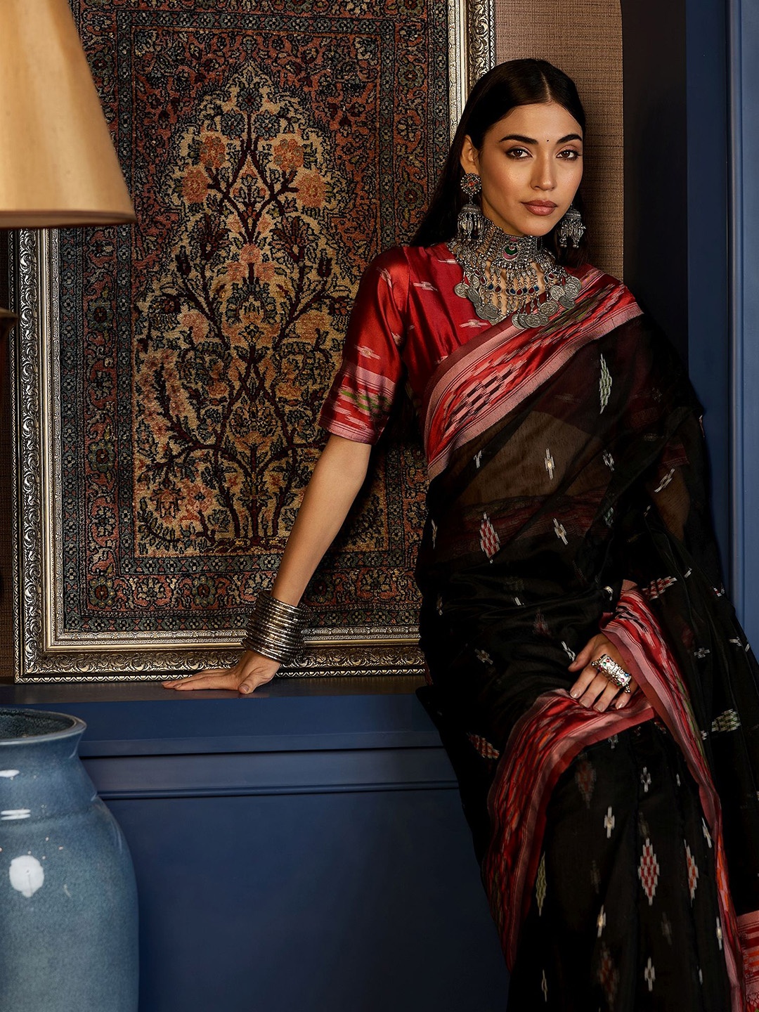 

Sangria Woven Design Pure Cotton Banarasi Saree, Black