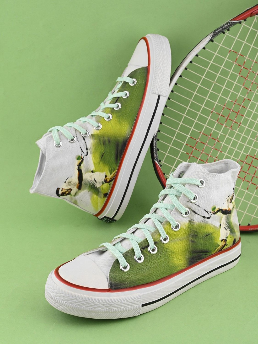 

CROWCIA LONDON Men Printed High-Top Sneakers, Green