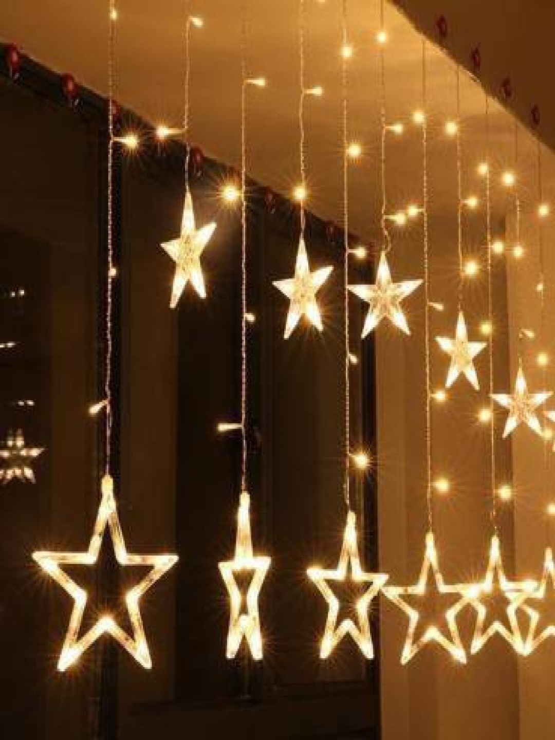 

SPARK WORLD Yellow Star Shape LED Curtain Fairy String Lights