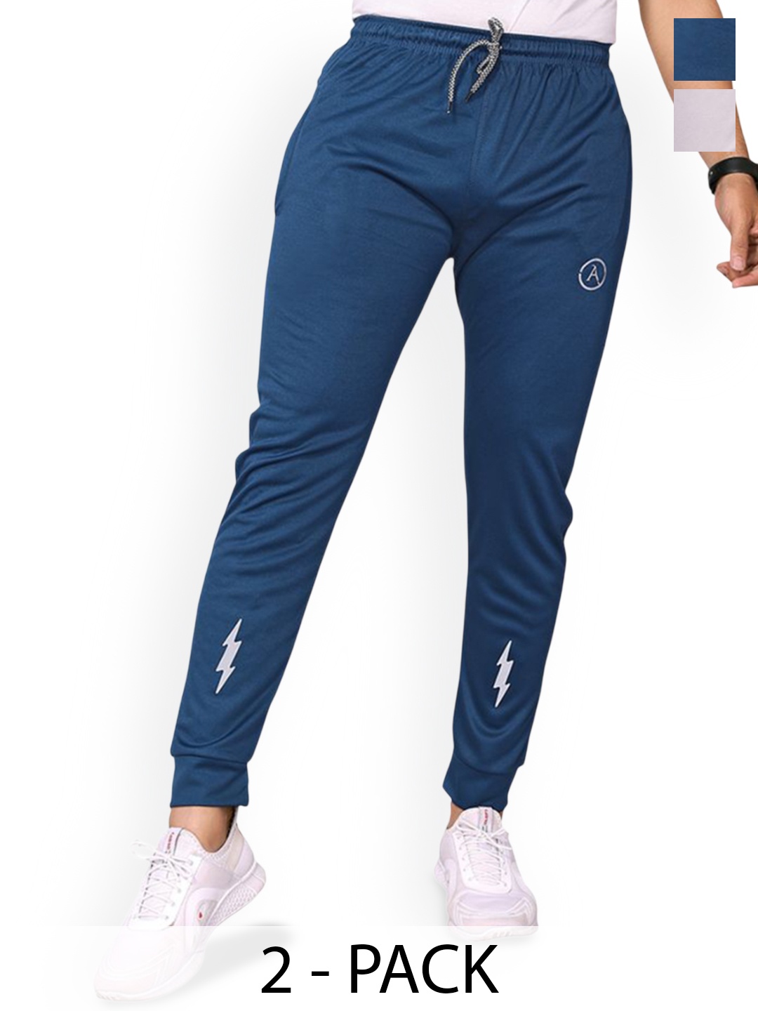 

Moda Rapido Men Pack Of 2 Mid Rise Slim Fit Joggers Track Pants, Blue