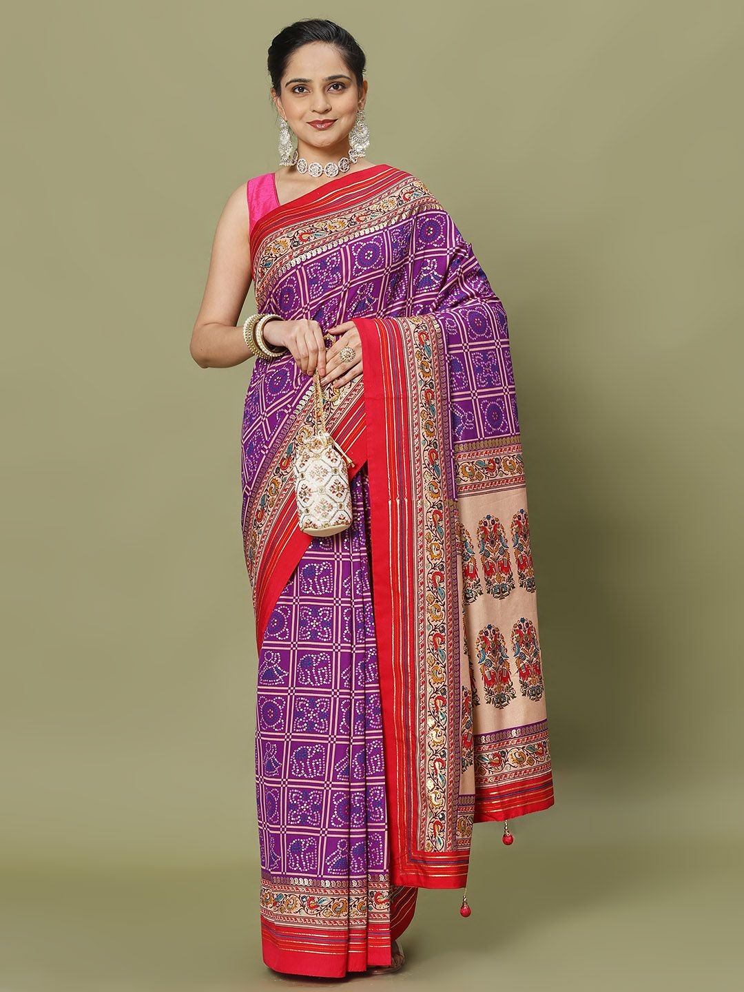 

Meena Bazaar Ethnic Motifs Art Silk Saree, Purple