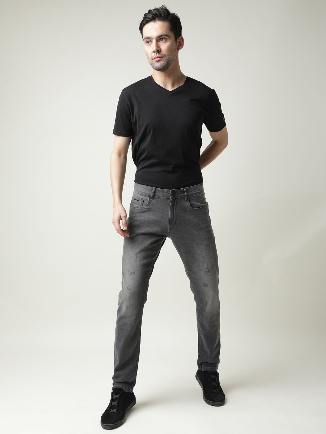 

RARE RABBIT Men Comfort Light Fade Stretchable Jeans, Grey