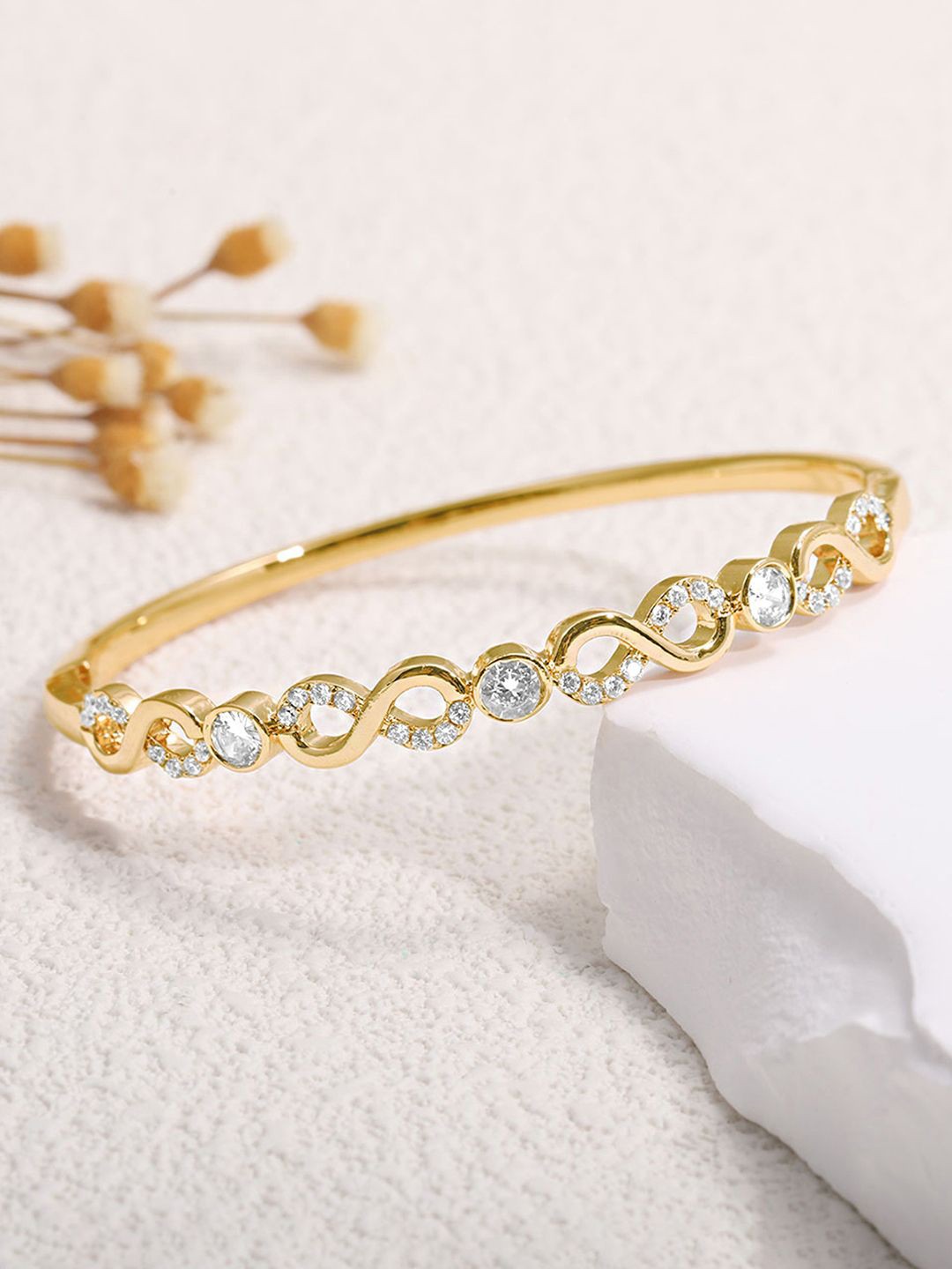 

Peora Gold-Plated American Diamond Stone Studded Skin Friendly Kada Bracelet