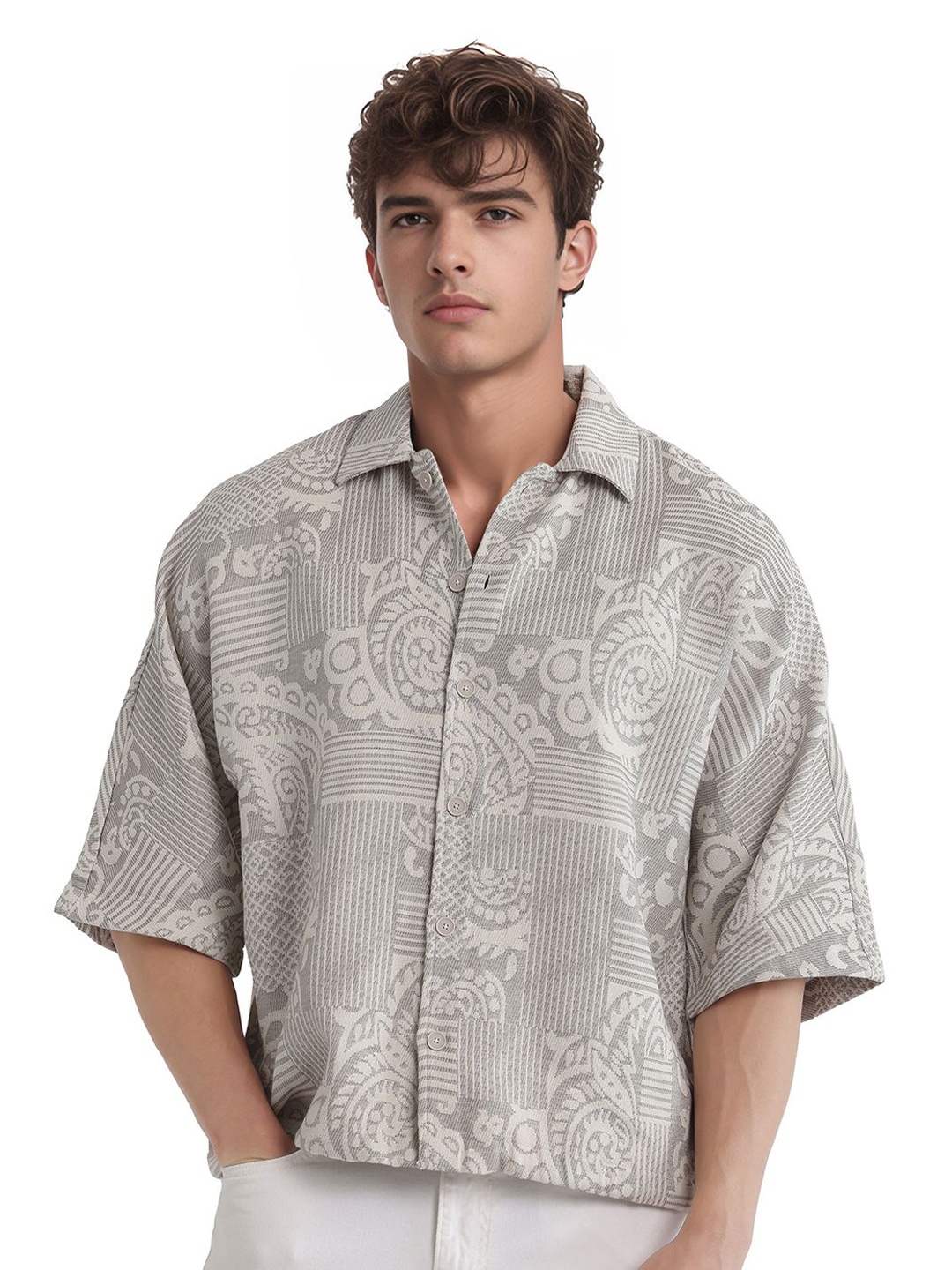 

RARE RABBIT Men Comfort Boxy Printed Casual Shirt, Grey